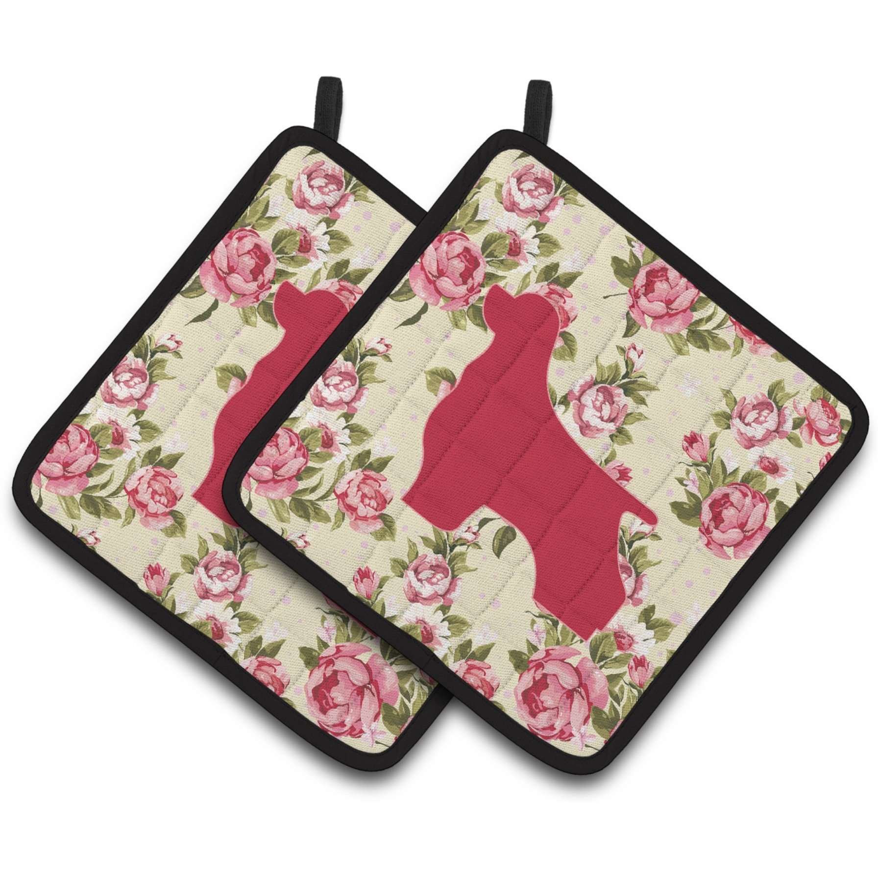 &quotCaroline's Treasures Cocker Spaniel Shabby Chic Yellow Roses Pair of Pot Holders BB1075-RS-YW-PTHD, 7.5HX7.5W, Multicolor"