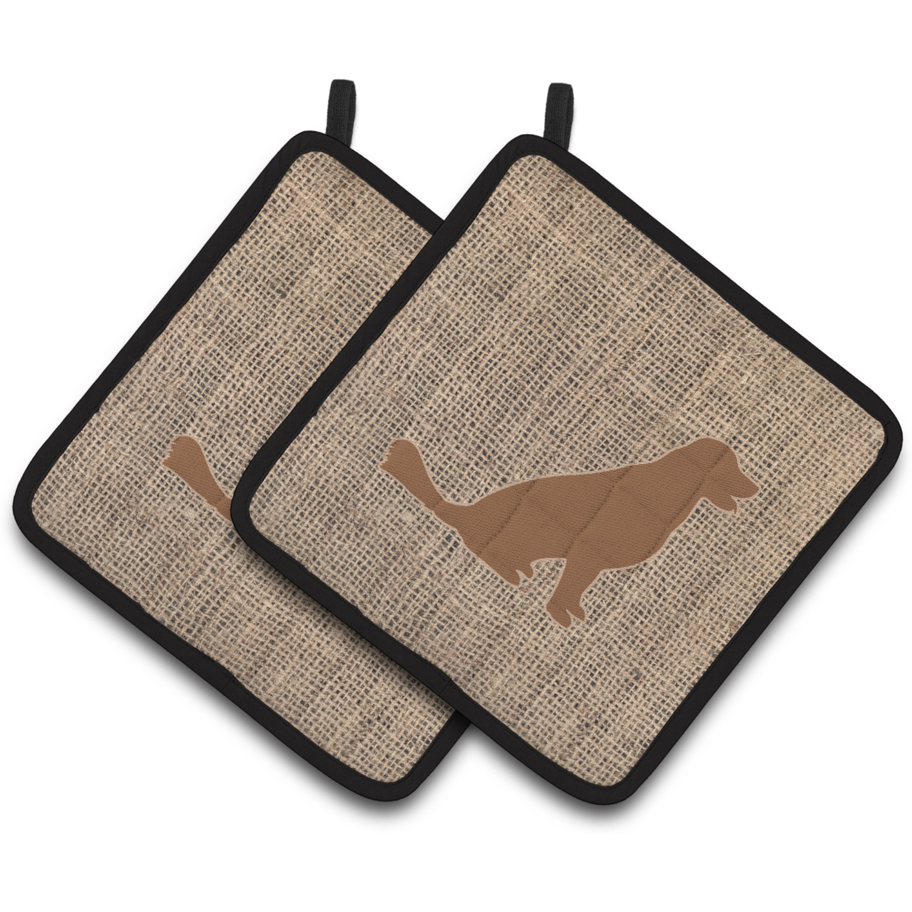 &quotCaroline's Treasures Labrador Faux Burlap & Brown Pair of Pot Holders BB1076-BL-BN-PTHD, 7.5HX7.5W, Multicolor"