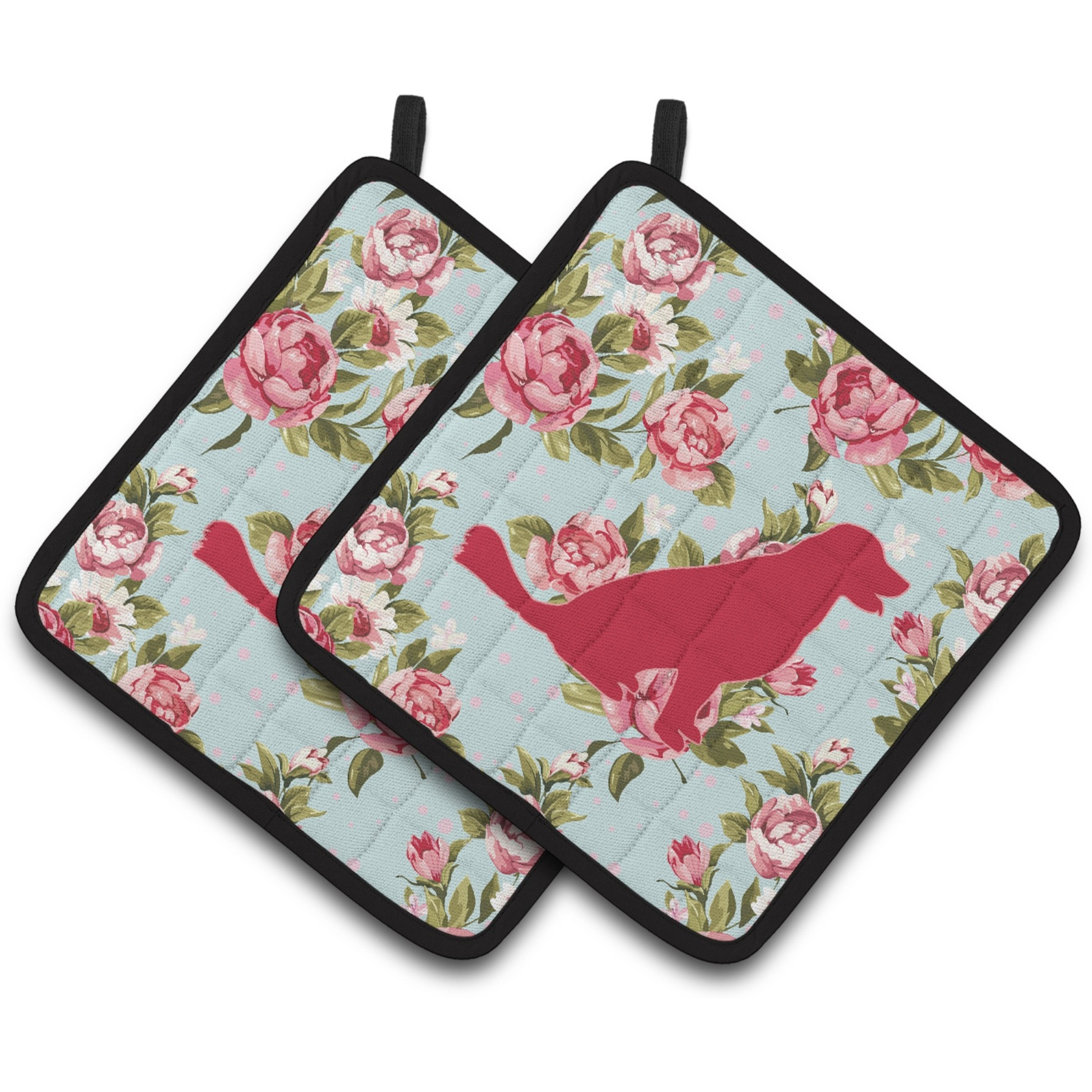 &quotCaroline's Treasures BB1076-RS-BU-PTHD Labrador Shabby Chic Blue Roses Pot Holders (1 Pair), 7.5"" x 7.5"", Multicolor"