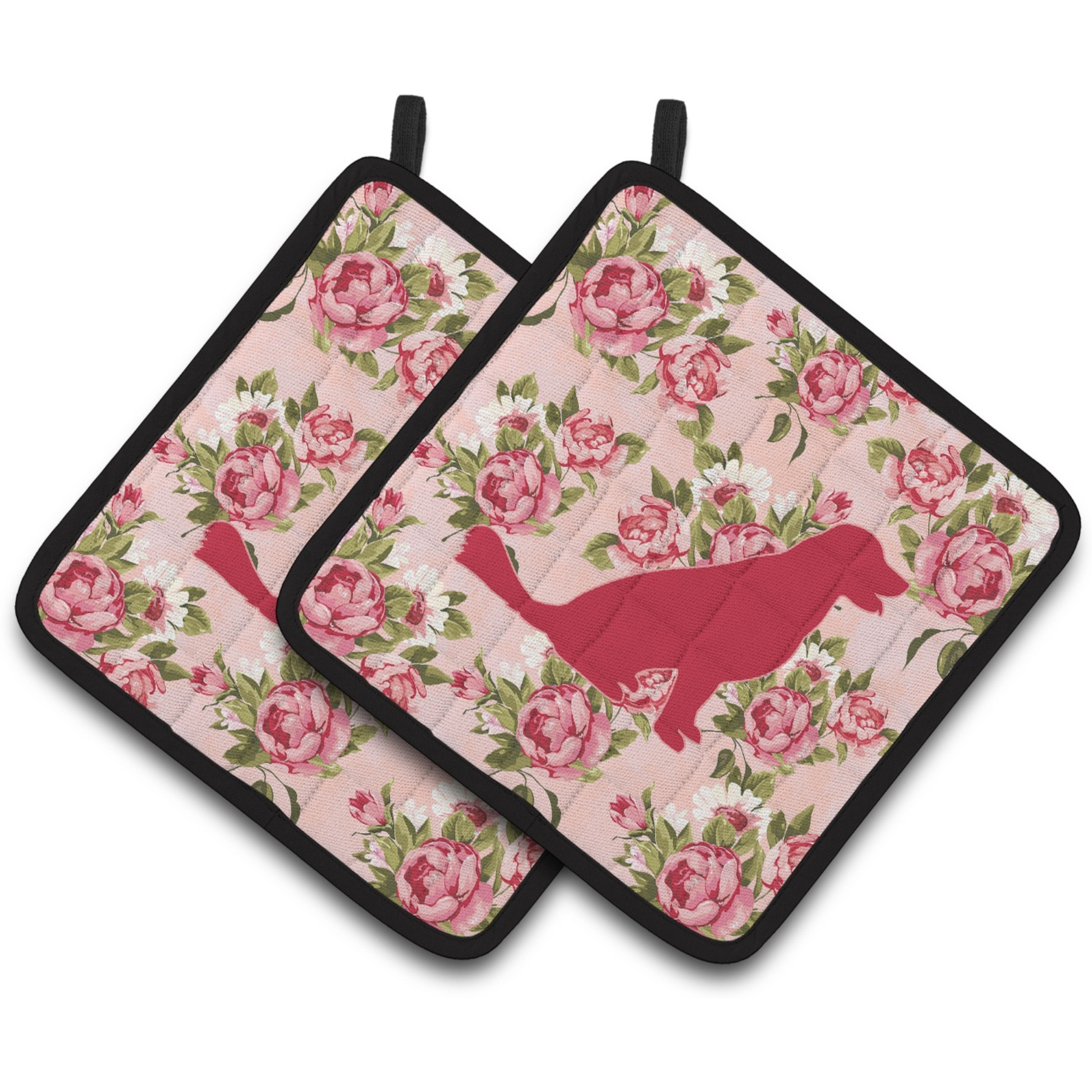 &quotCaroline's Treasures Labrador Shabby Chic Pink Roses Pair of Pot Holders BB1076-RS-PK-PTHD, 7.5HX7.5W, Multicolor"