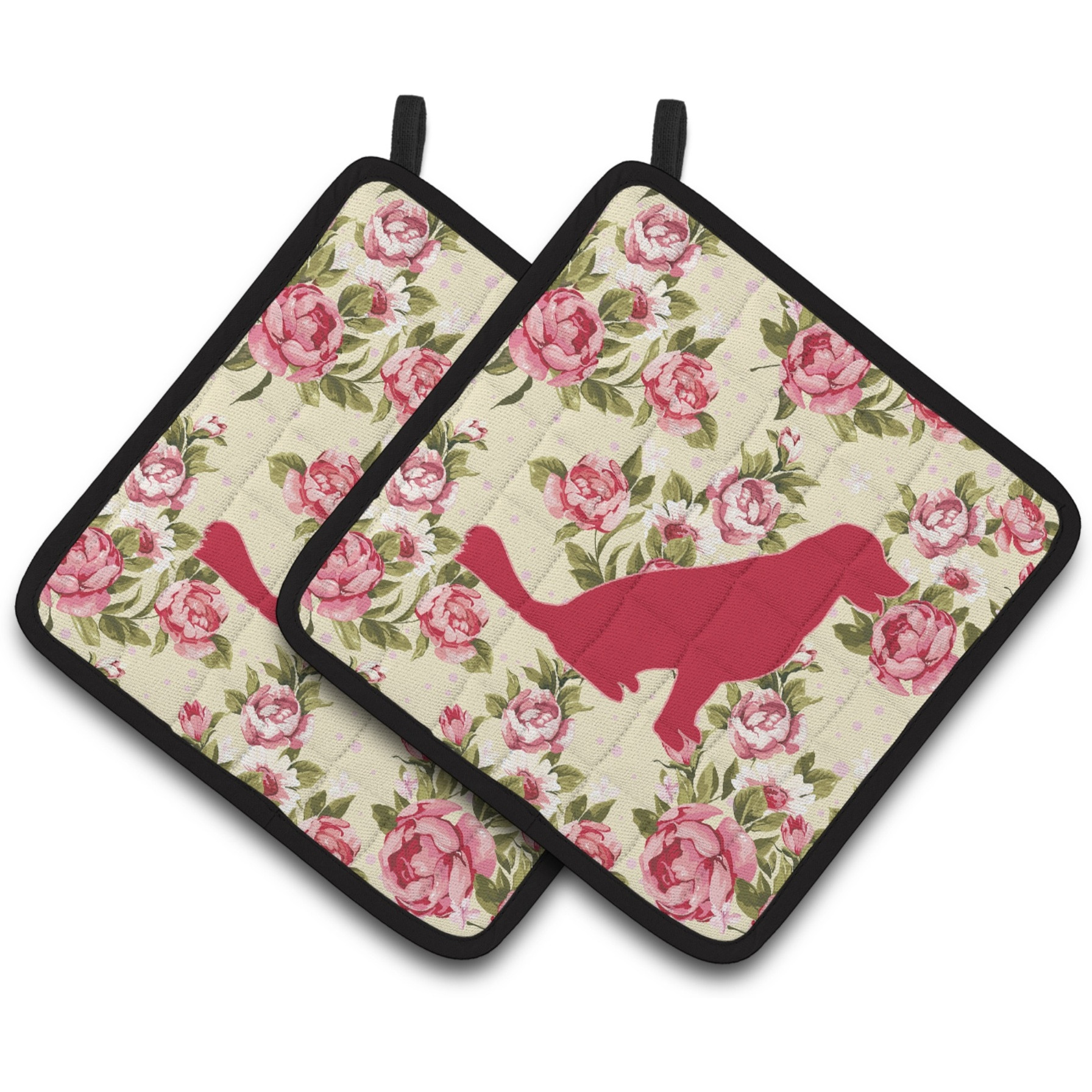 &quotCaroline's Treasures Labrador Shabby Chic Yellow Roses Pair of Pot Holders BB1076-RS-YW-PTHD, 7.5HX7.5W, Multicolor"