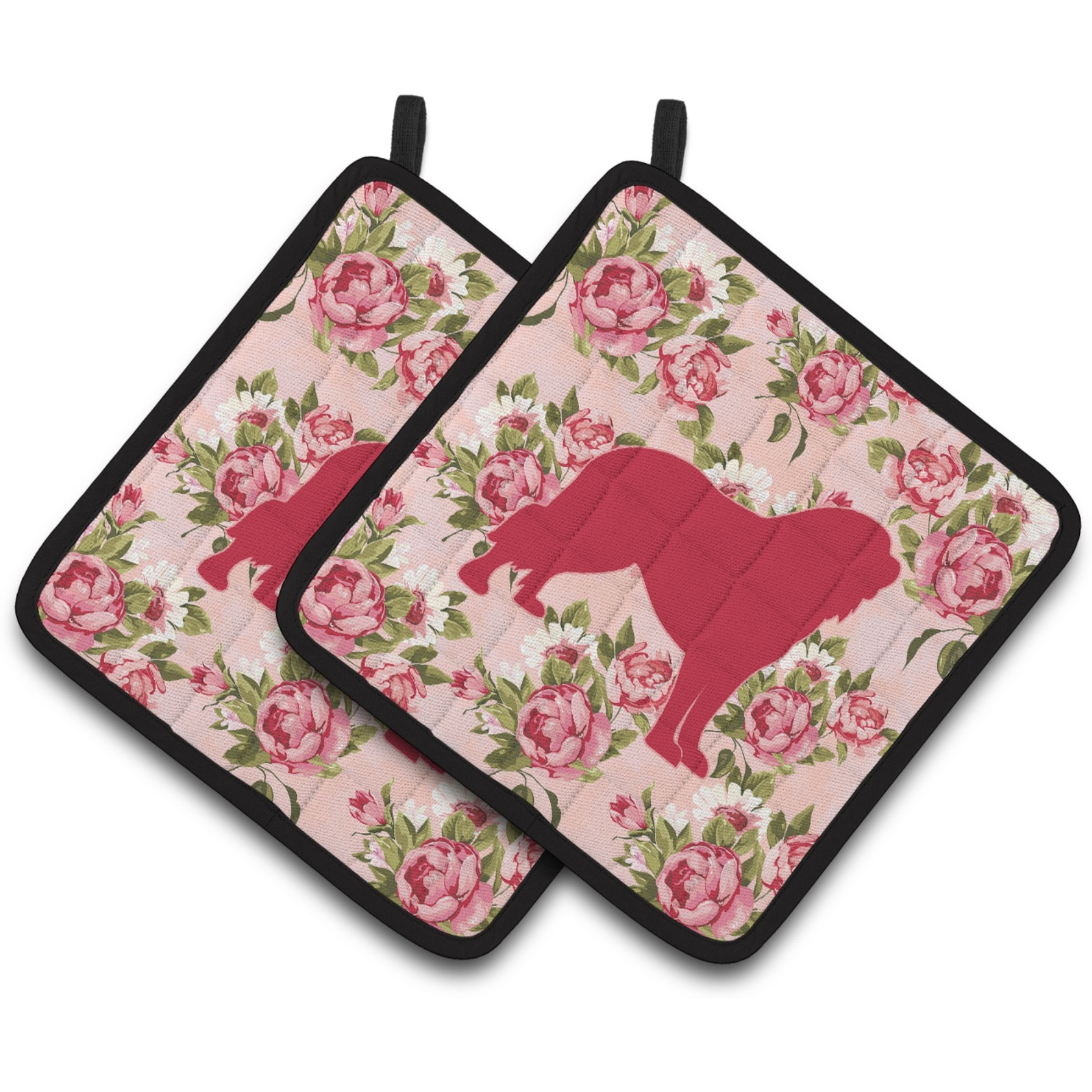 &quotCaroline's Treasures BB1077-RS-PK-PTHD Tibetial Mastiff Shabby Chic Pink Roses Pot Holders (1 Pair), 7.5"" x 7.5"", Multicolor"