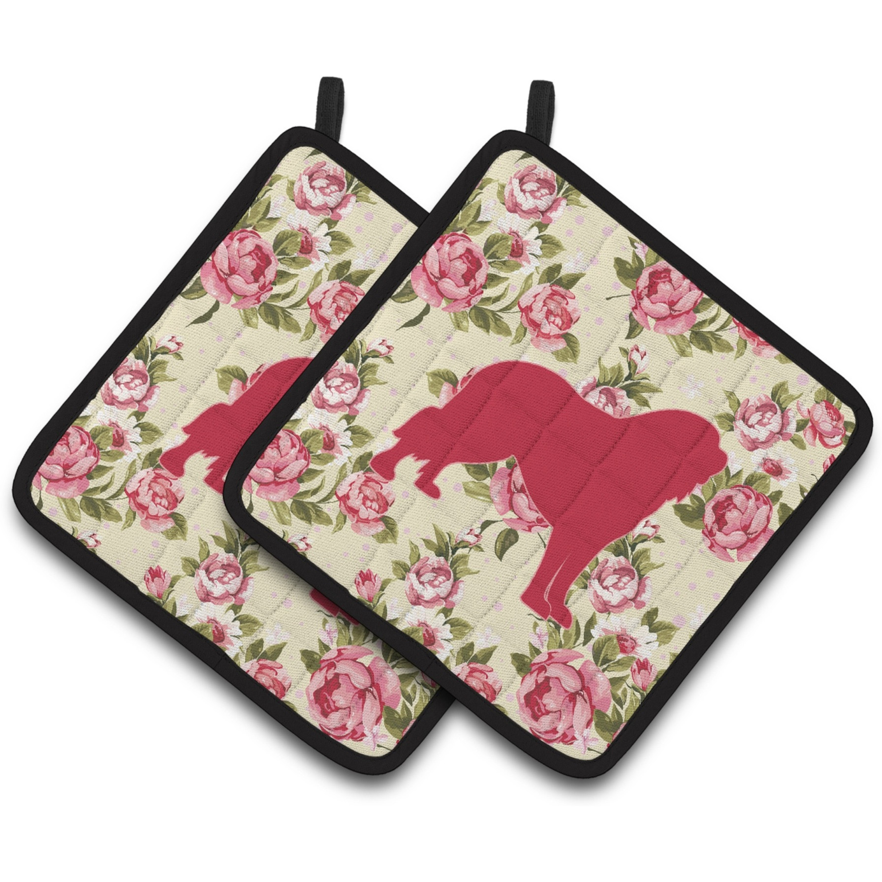 &quotCaroline's Treasures Tibetial Mastiff Shabby Chic Yellow Roses Pair of Pot Holders BB1077-RS-YW-PTHD, 7.5HX7.5W, Multicolor"