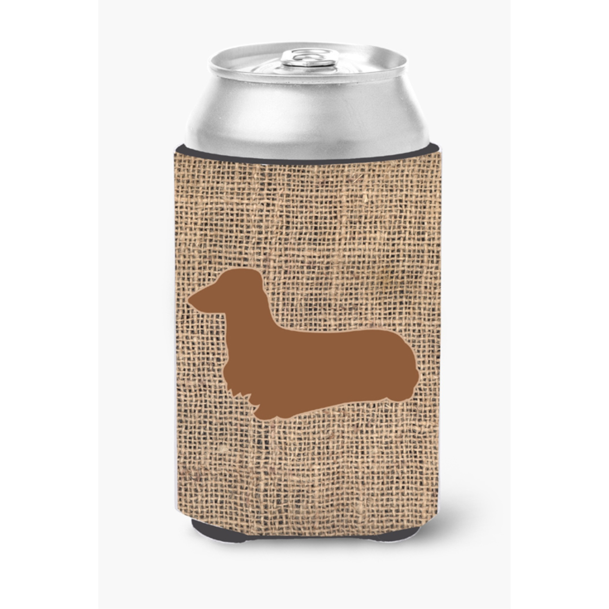 Dachshund Burlap and Brown Can or Bottle Beverage Insulator Hugger