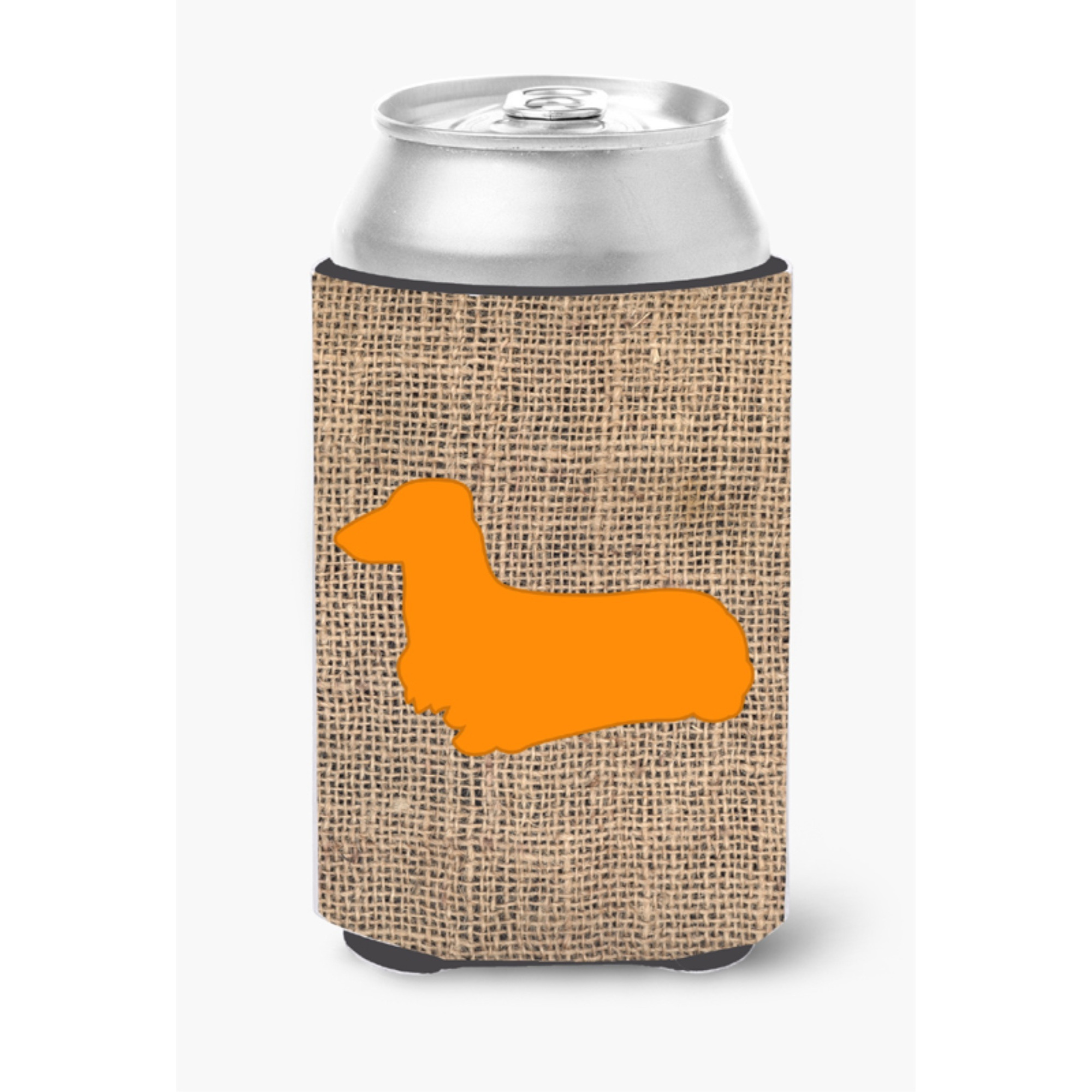 Dachshund Burlap and Orange Can or Bottle Beverage Insulator Hugger