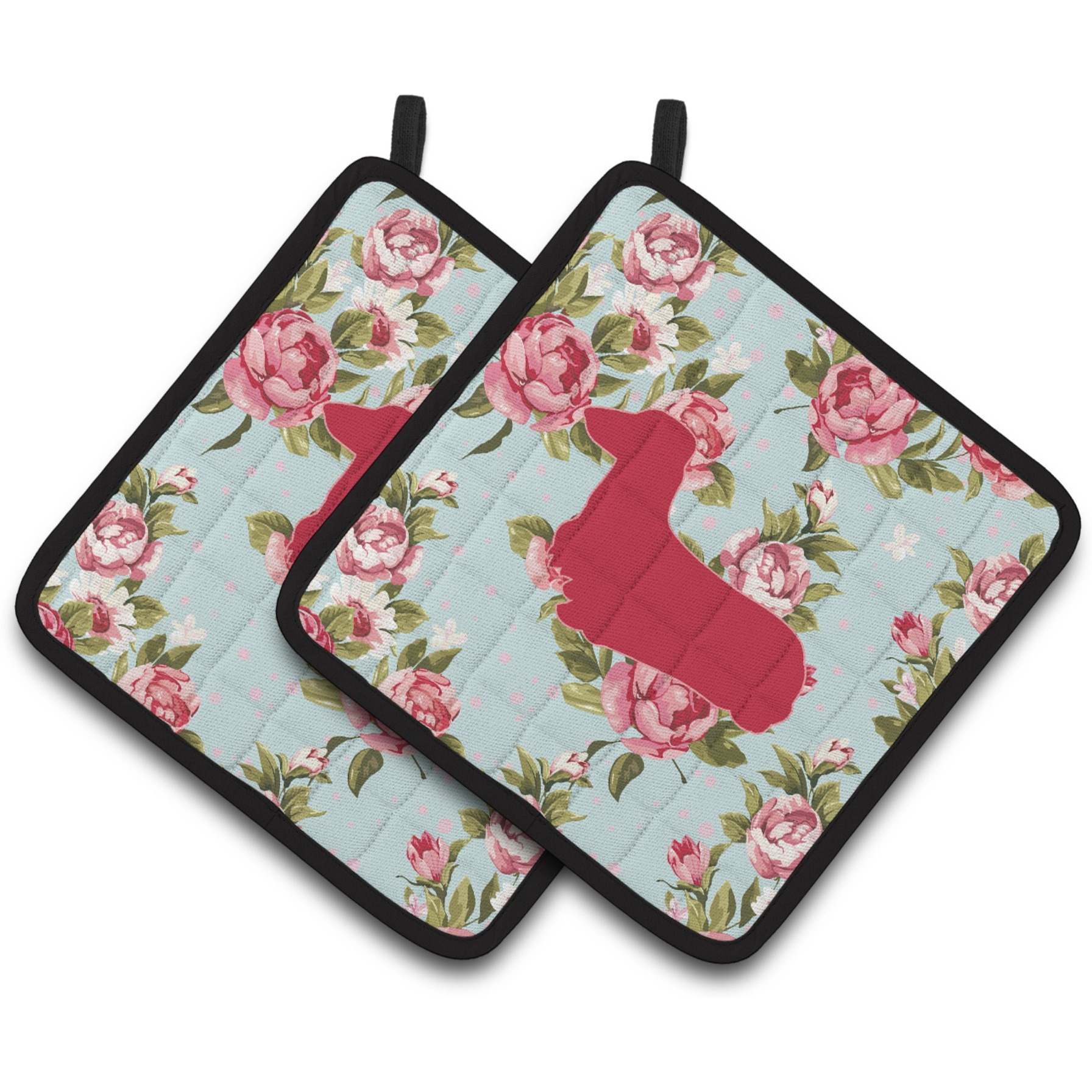 &quotCaroline's Treasures Dachshund Shabby Chic Blue Roses Pair of Pot Holders BB1078-RS-BU-PTHD, 7.5HX7.5W, Multicolor"