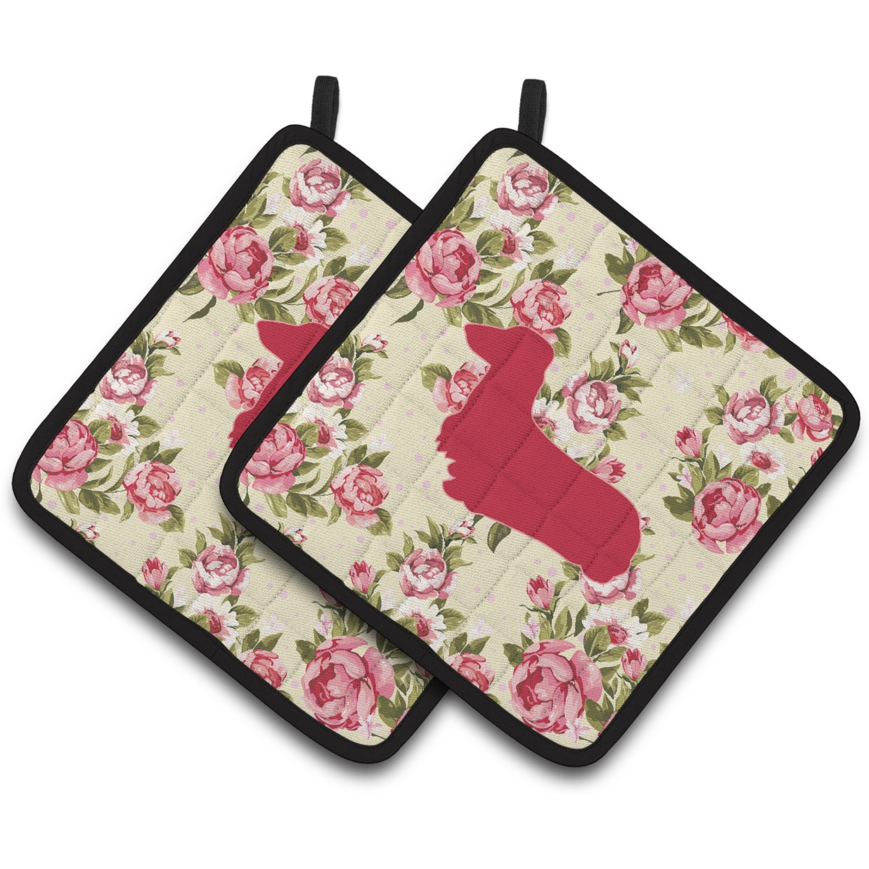 &quotCaroline's Treasures Dachshund Shabby Chic Yellow Roses Pair of Pot Holders BB1078-RS-YW-PTHD, 7.5HX7.5W, Multicolor"