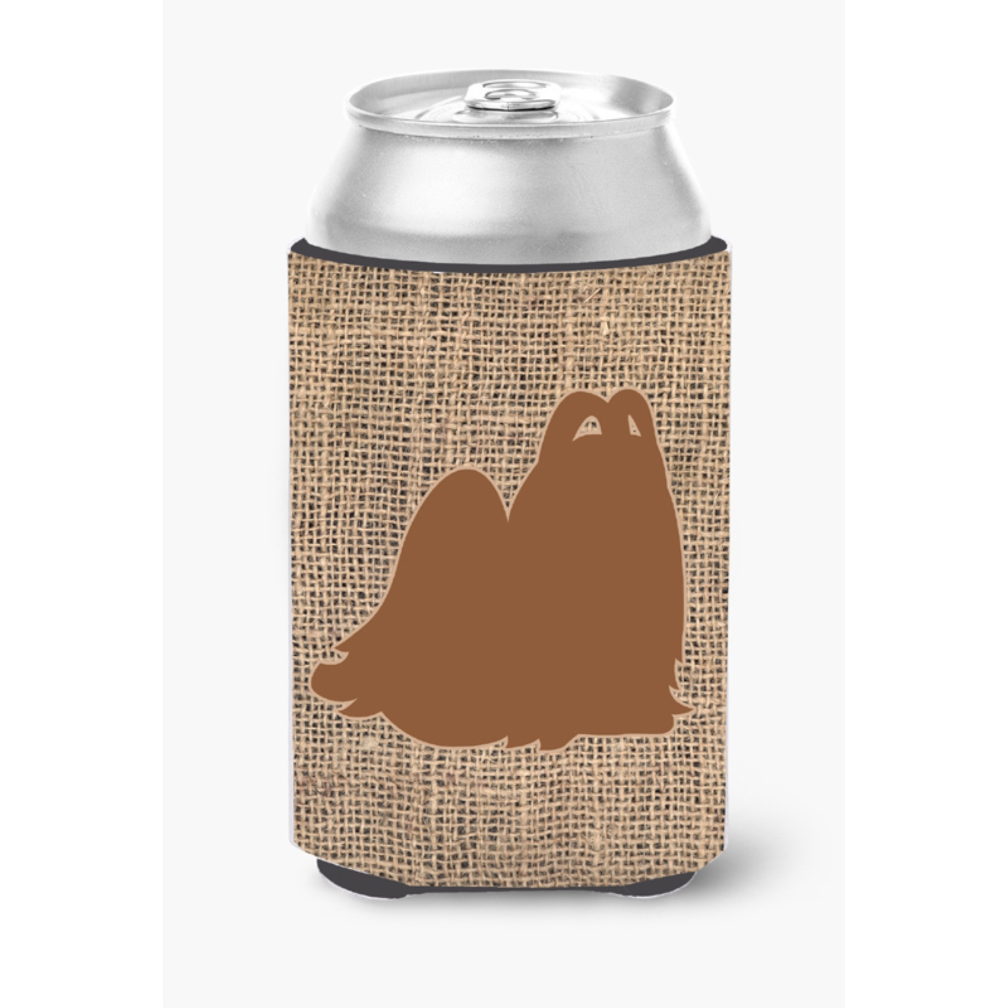 Maltese Burlap and Brown Can or Bottle Beverage Insulator Hugger