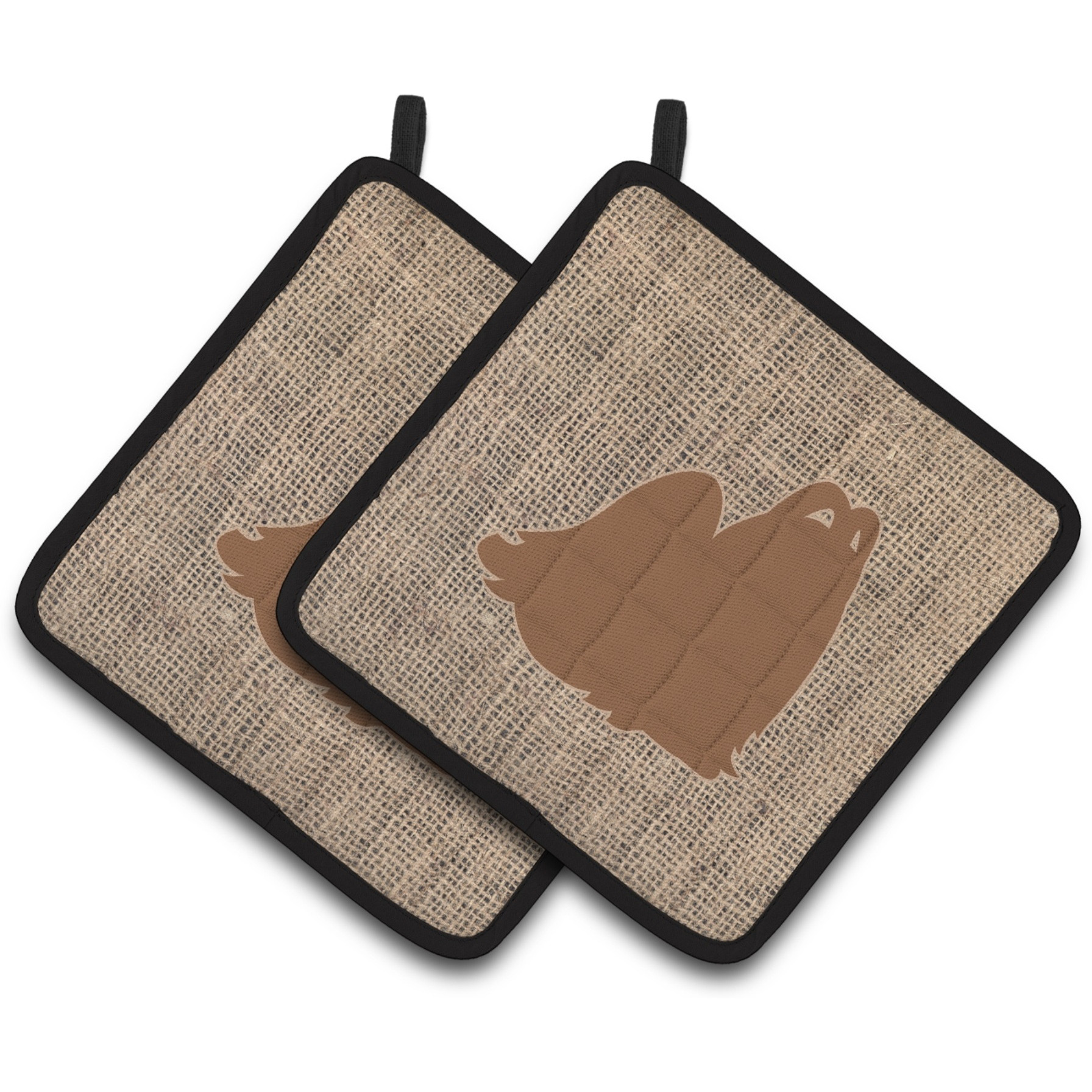 &quotCaroline's Treasures Maltese Faux Burlap & Brown Pair of Pot Holders BB1079-BL-BN-PTHD, 7.5HX7.5W, Multicolor"