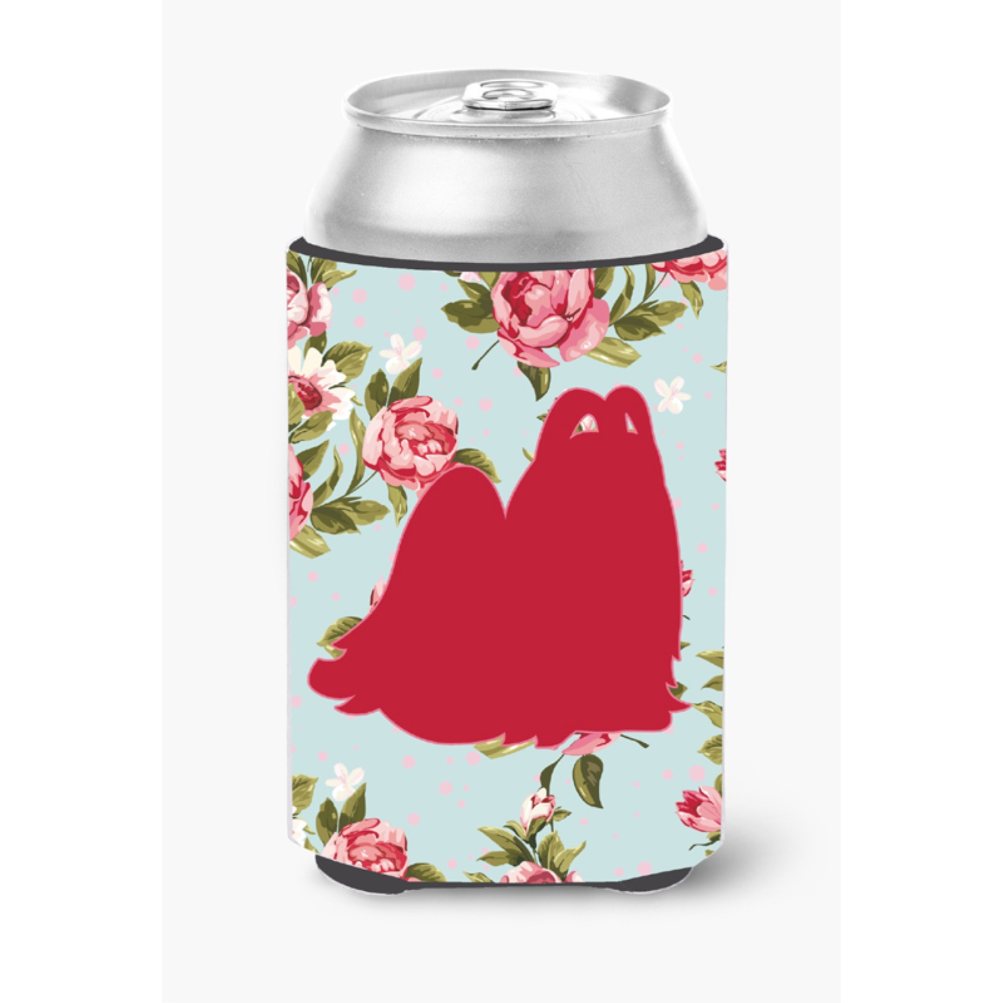 Maltese Shabby Chic Blue Roses Can or Bottle Beverage Insulator Hugger BB1079