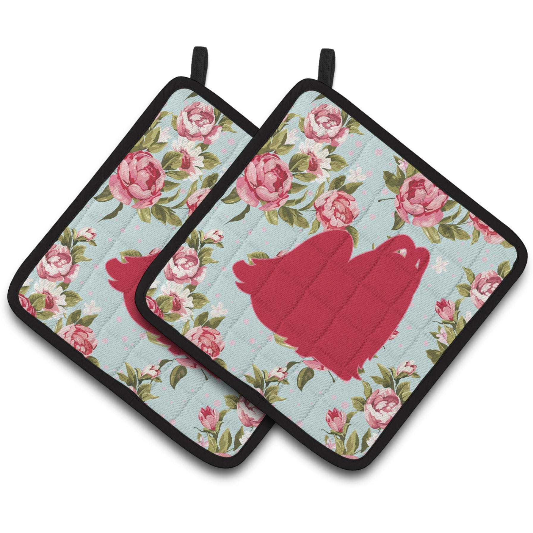 &quotCaroline's Treasures Maltese Shabby Chic Blue Roses Pair of Pot Holders BB1079-RS-BU-PTHD, 7.5HX7.5W, Multicolor"