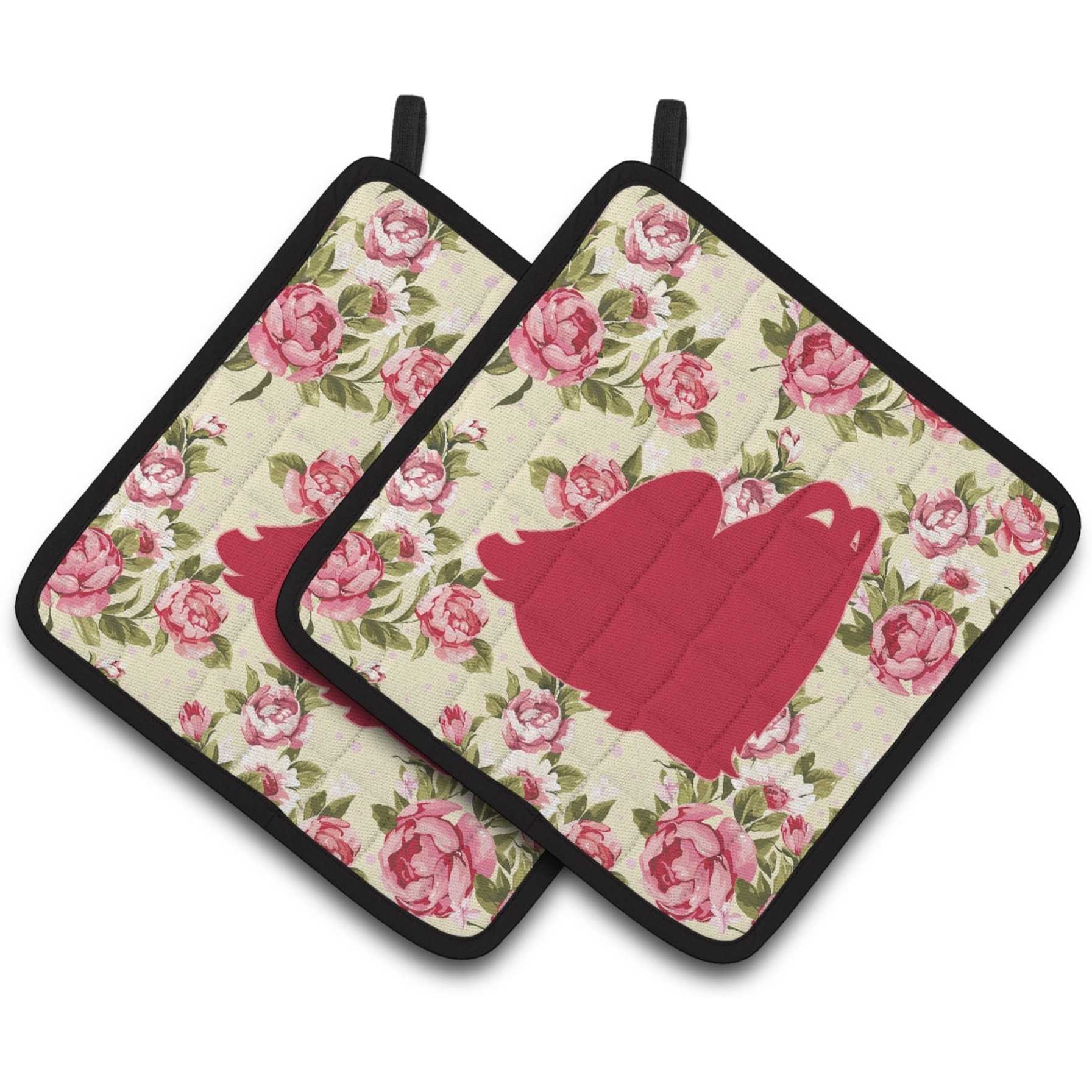 &quotCaroline's Treasures Maltese Shabby Chic Yellow Roses Pair of Pot Holders BB1079-RS-YW-PTHD, 7.5HX7.5W, Multicolor"