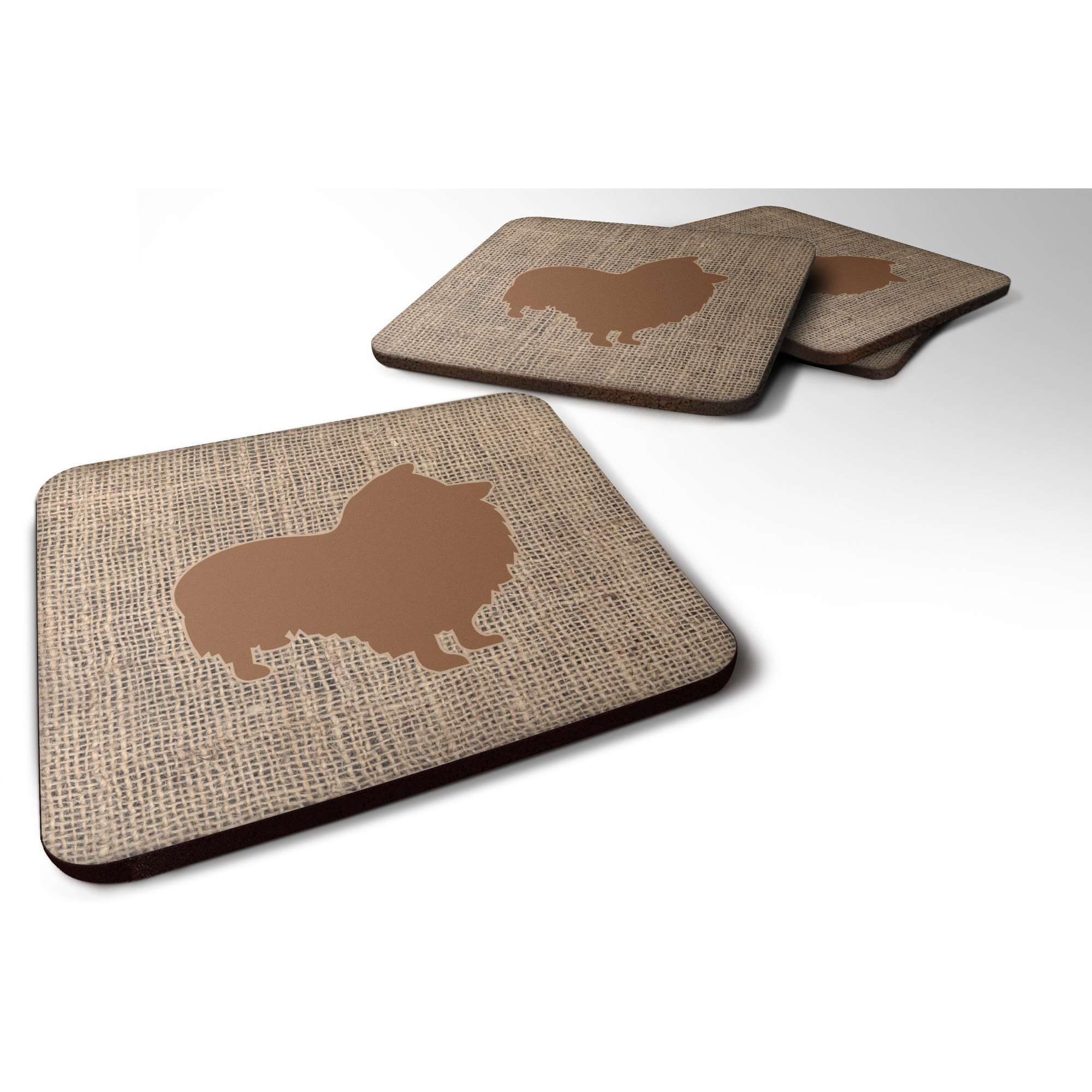 &quotCaroline's Treasures BB1080-BL-BN-FC Sheltie Burlap and Brown Foam Coasters (Set of 4), 3.5"" H x 3.5"" W, Multicolor"