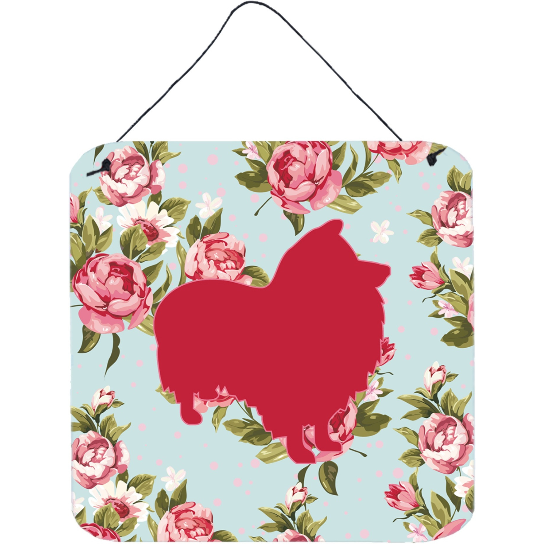 &quotCaroline's Treasures Sheltie Shabby Chic Blue Roses Wall or Door Hanging Prints, 6 x 6"", Multicolor"