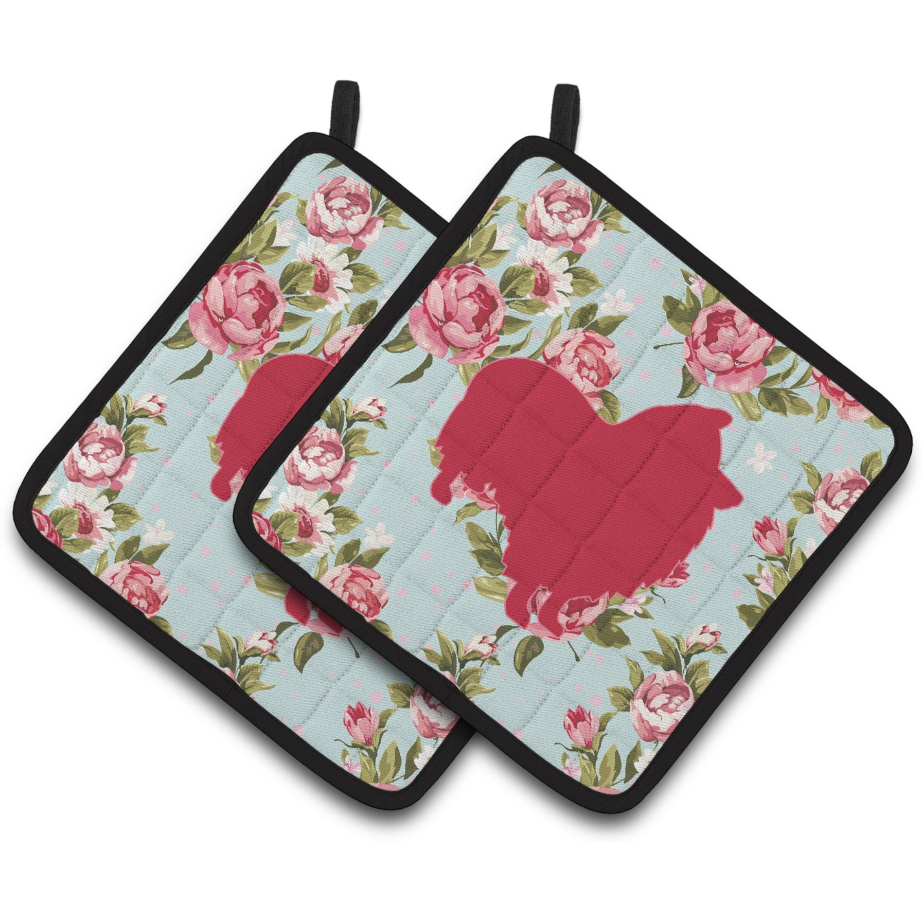 &quotCaroline's Treasures Sheltie Shabby Chic Blue Roses Pair of Pot Holders BB1080-RS-BU-PTHD, 7.5HX7.5W, Multicolor"