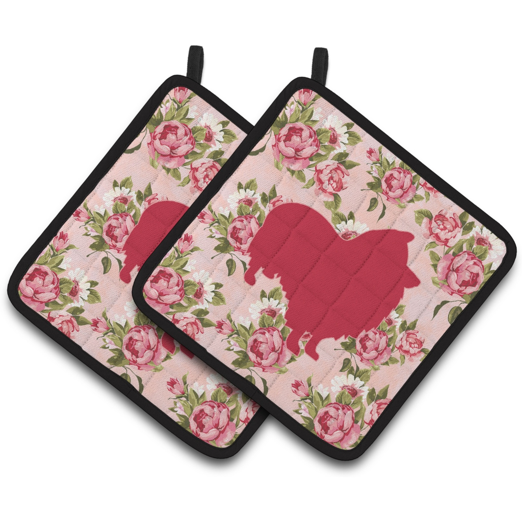 &quotCaroline's Treasures Sheltie Shabby Chic Pink Roses Pair of Pot Holders BB1080-RS-PK-PTHD, 7.5HX7.5W, Multicolor"