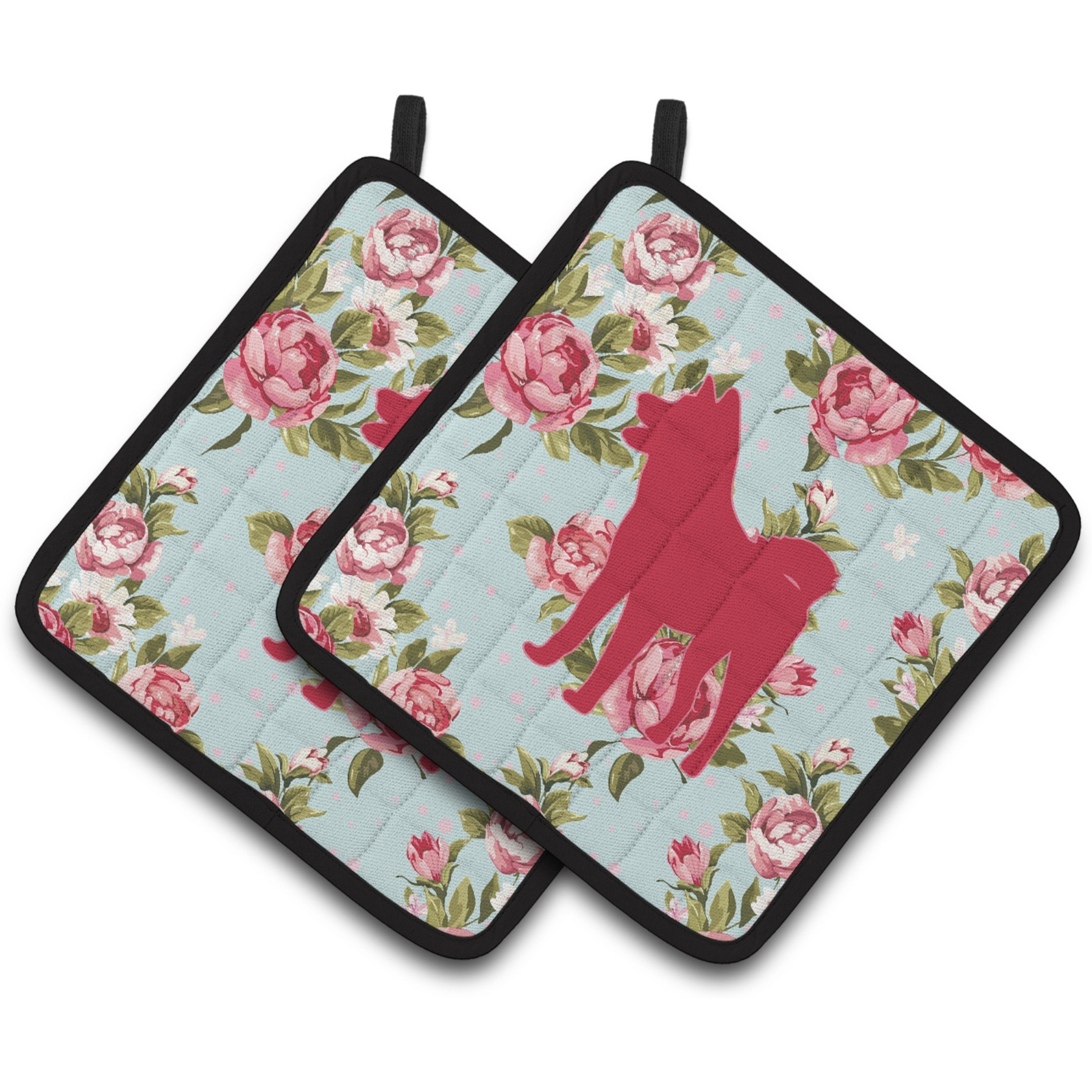 &quotCaroline's Treasures BB1082-RS-BU-PTHD Akita Shabby Chic Blue Roses Pot Holders (1 Pair), 7.5"" x 7.5"", Multicolor"