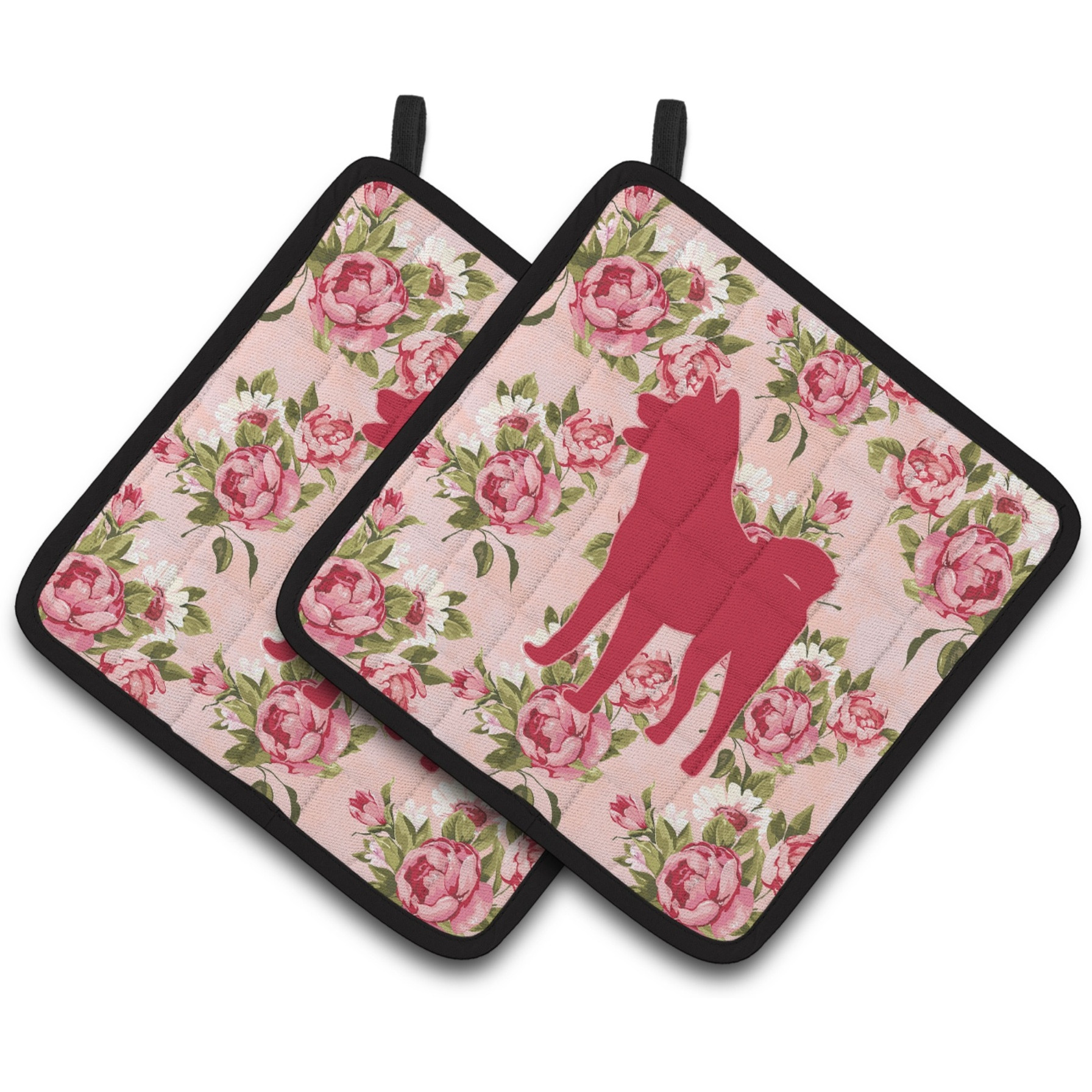 &quotCaroline's Treasures Akita Shabby Chic Pink Roses Pair of Pot Holders BB1082-RS-PK-PTHD, 7.5HX7.5W, Multicolor"