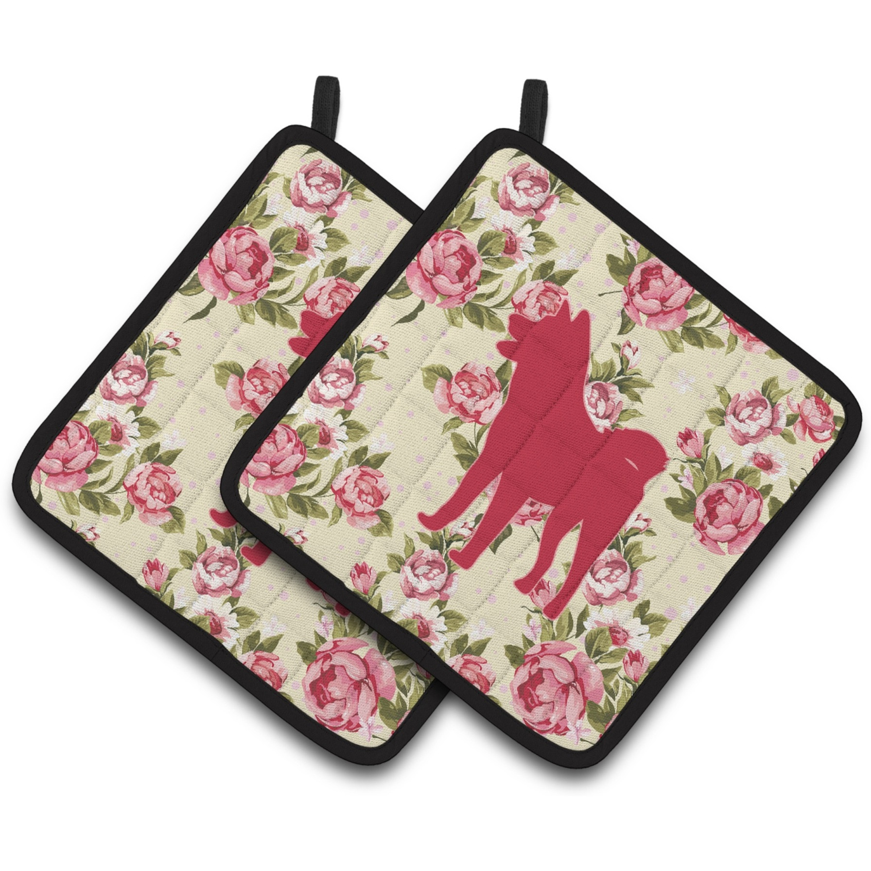 &quotCaroline's Treasures Akita Shabby Chic Yellow Roses Pair of Pot Holders BB1082-RS-YW-PTHD, 7.5HX7.5W, Multicolor"