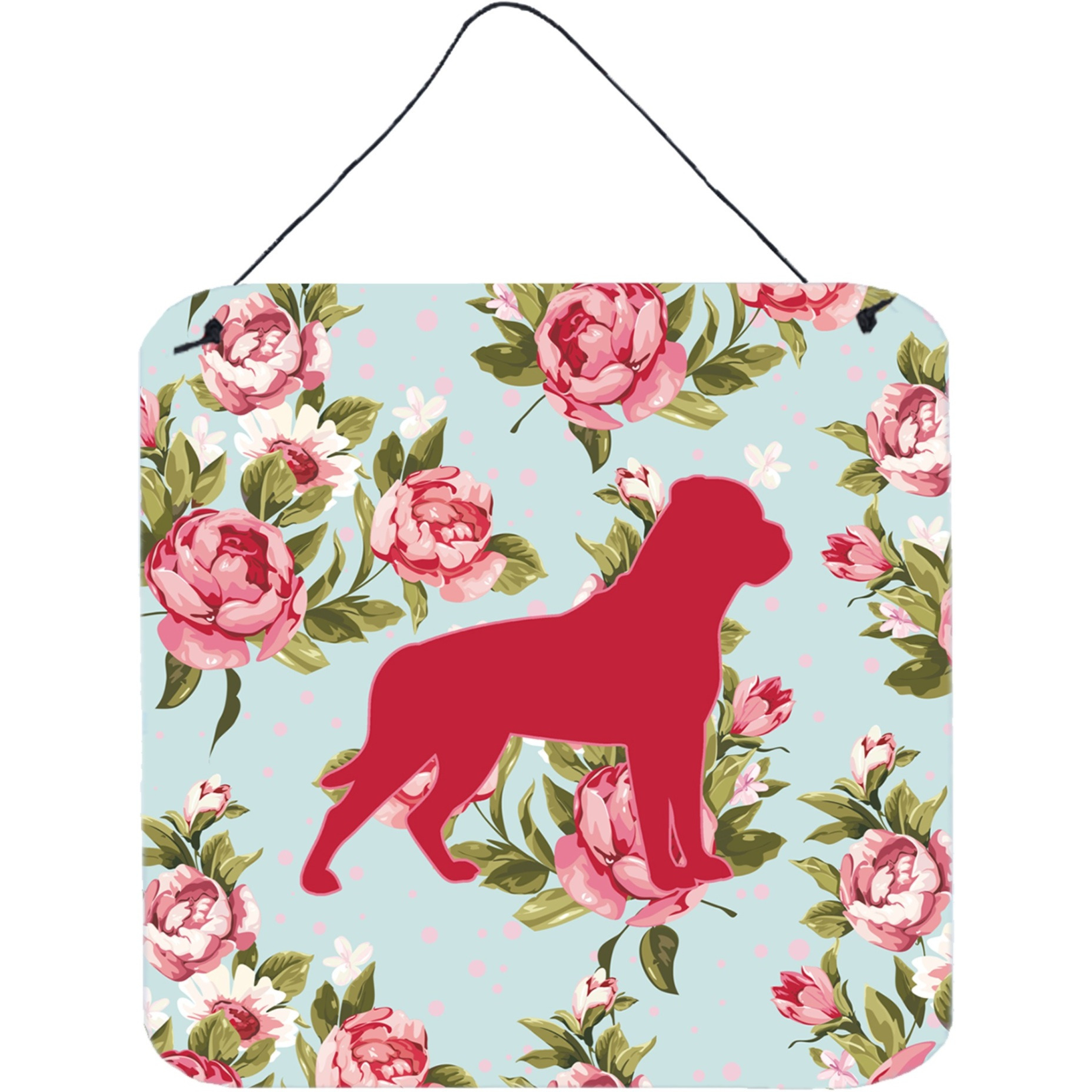 &quotCaroline's Treasures Rottweiler Shabby Chic Blue Roses Wall or Door Hanging Prints, 6 x 6"", Multicolor"