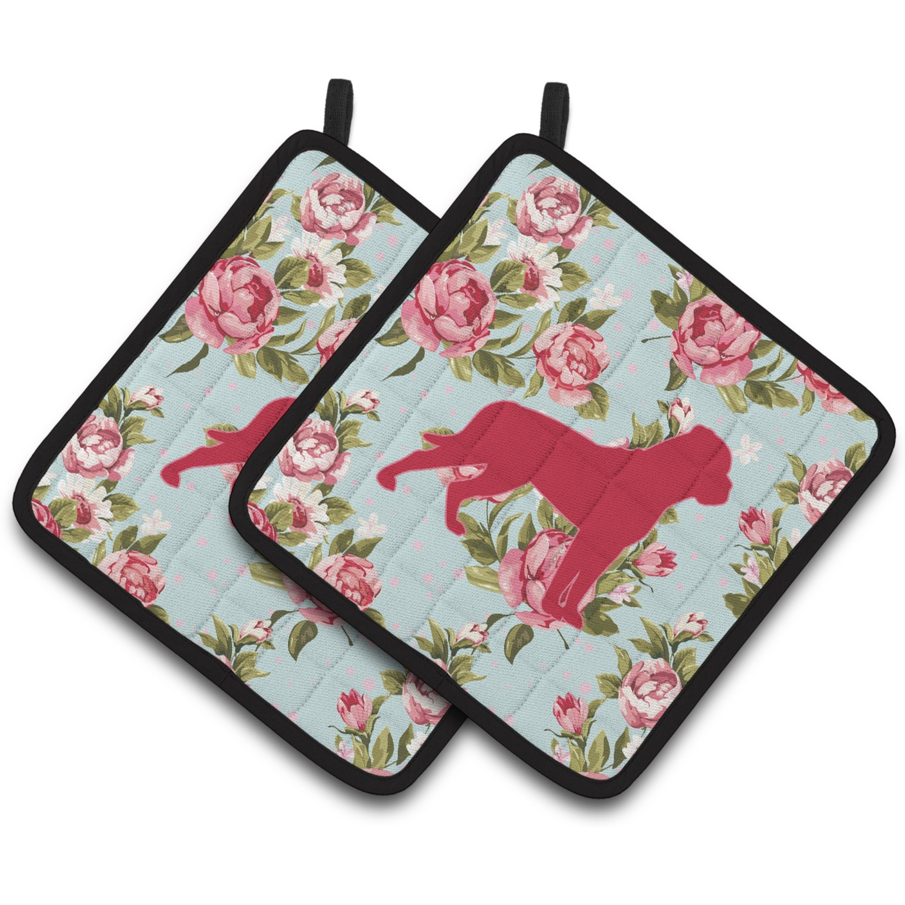 &quotCaroline's Treasures BB1083-RS-BU-PTHD Rottweiler Shabby Chic Blue Roses Pot Holders (1 Pair), 7.5"" x 7.5"", Multicolor"