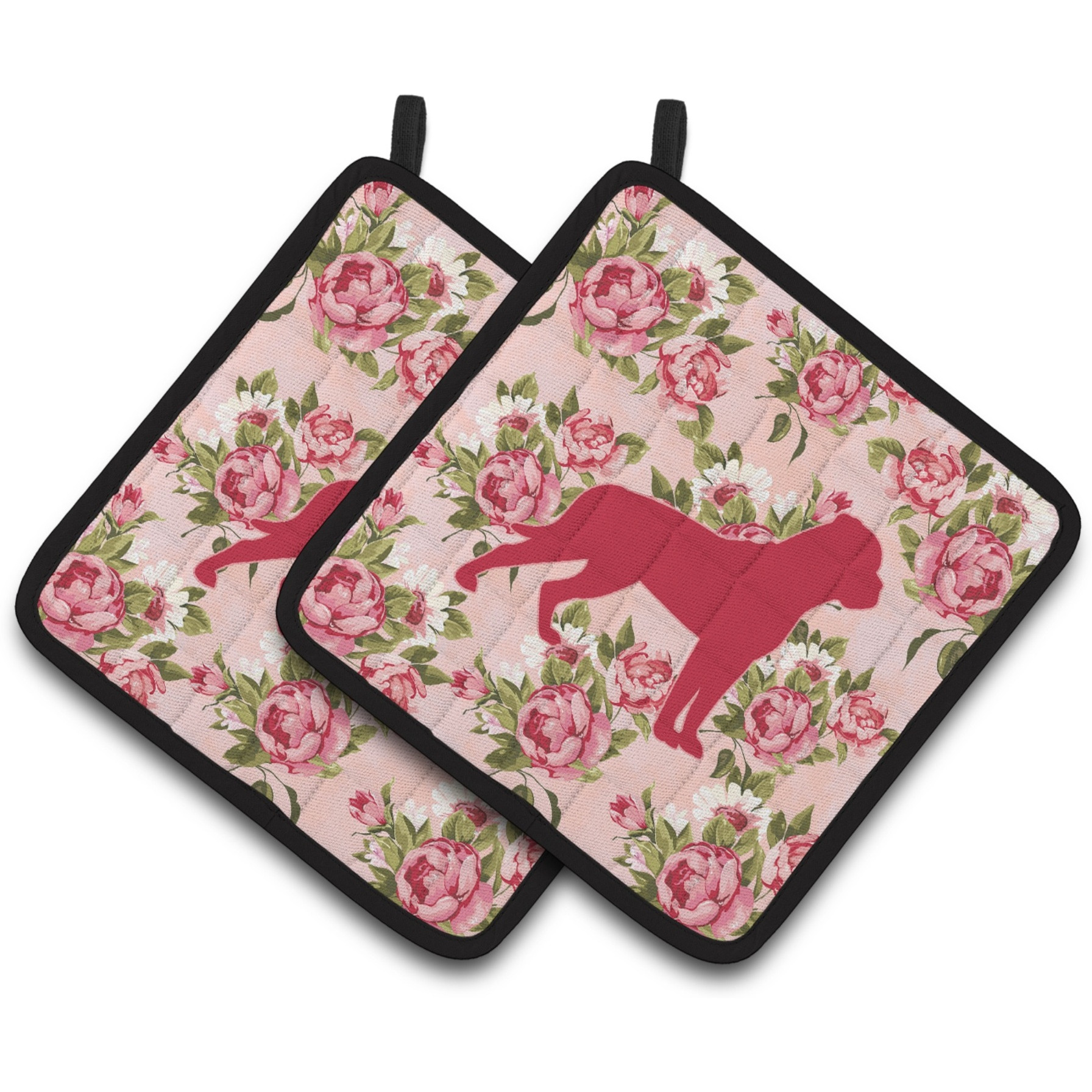 &quotCaroline's Treasures Rottweiler Shabby Chic Pink Roses Pair of Pot Holders BB1083-RS-PK-PTHD, 7.5HX7.5W, Multicolor"