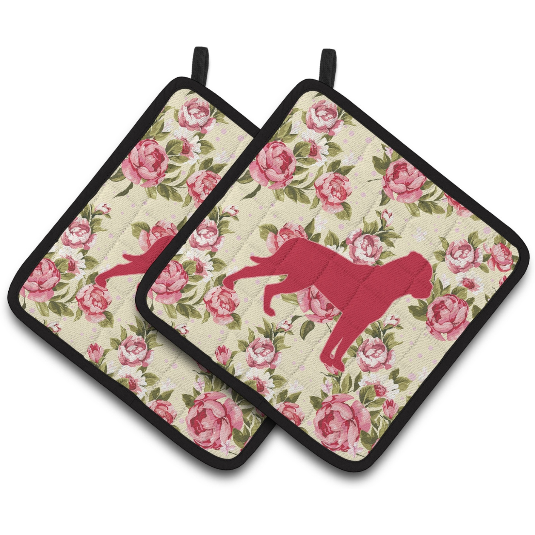 &quotCaroline's Treasures Rottweiler Shabby Chic Yellow Roses Pair of Pot Holders BB1083-RS-YW-PTHD, 7.5HX7.5W, Multicolor"