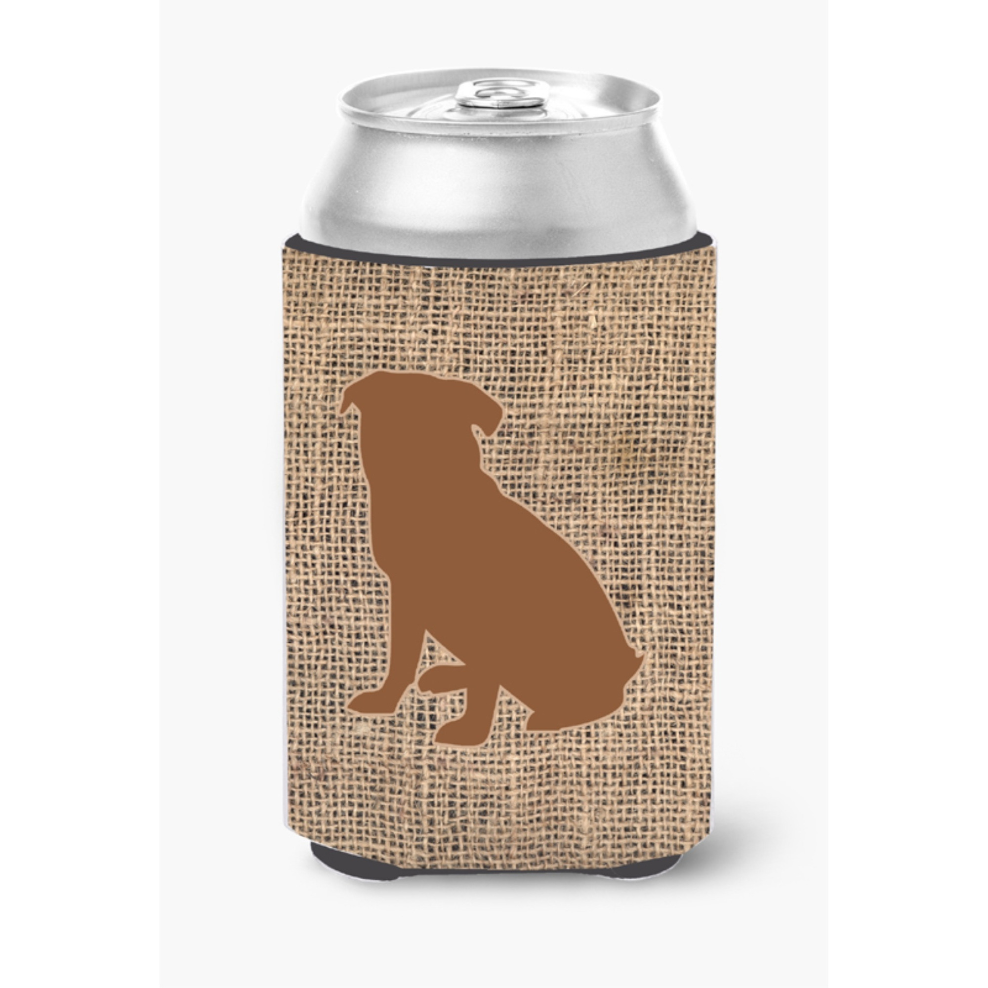 Pug Burlap and Brown Can or Bottle Beverage Insulator Hugger