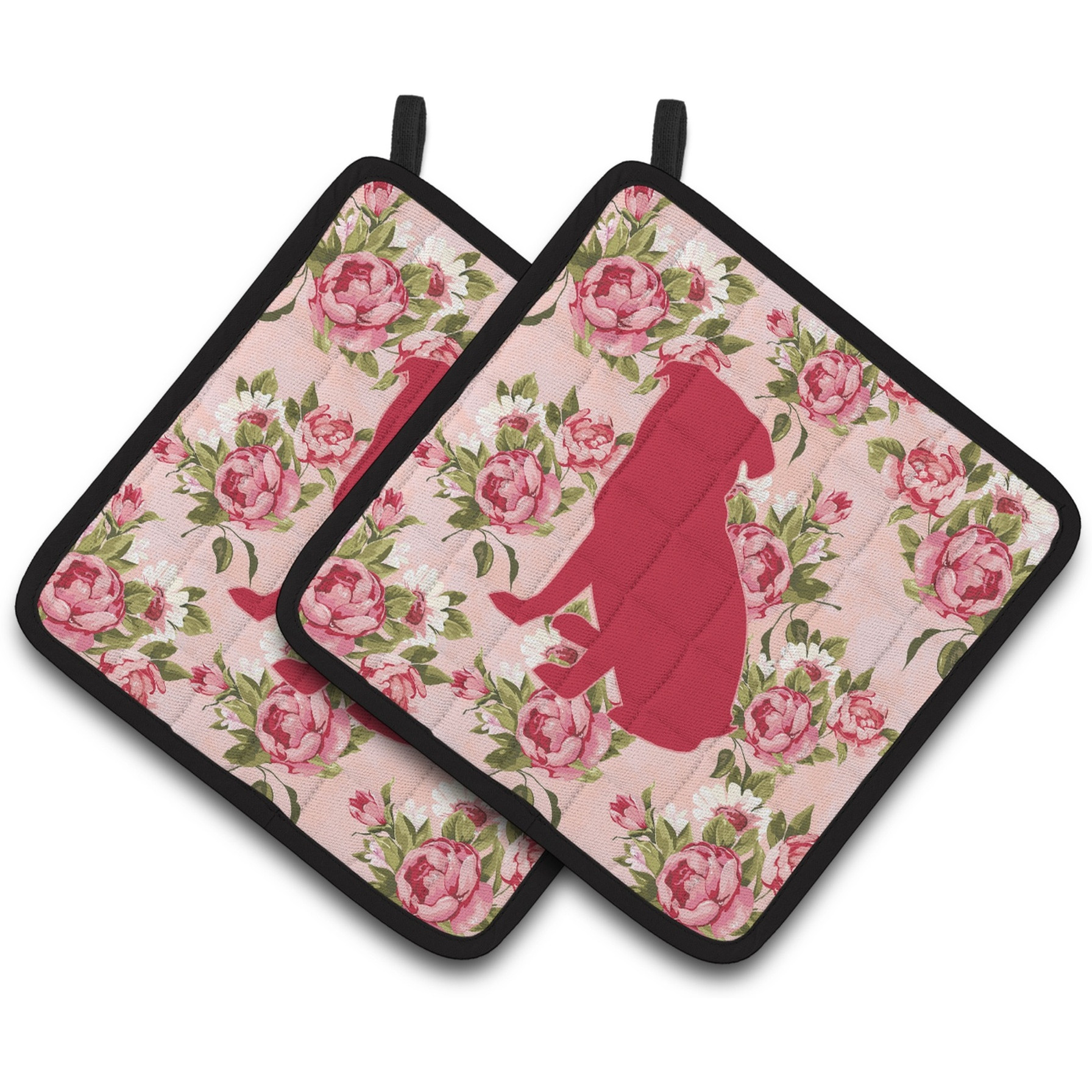 &quotCaroline's Treasures Pug Shabby Chic Pink Roses Pair of Pot Holders BB1084-RS-PK-PTHD, 7.5HX7.5W, Multicolor"