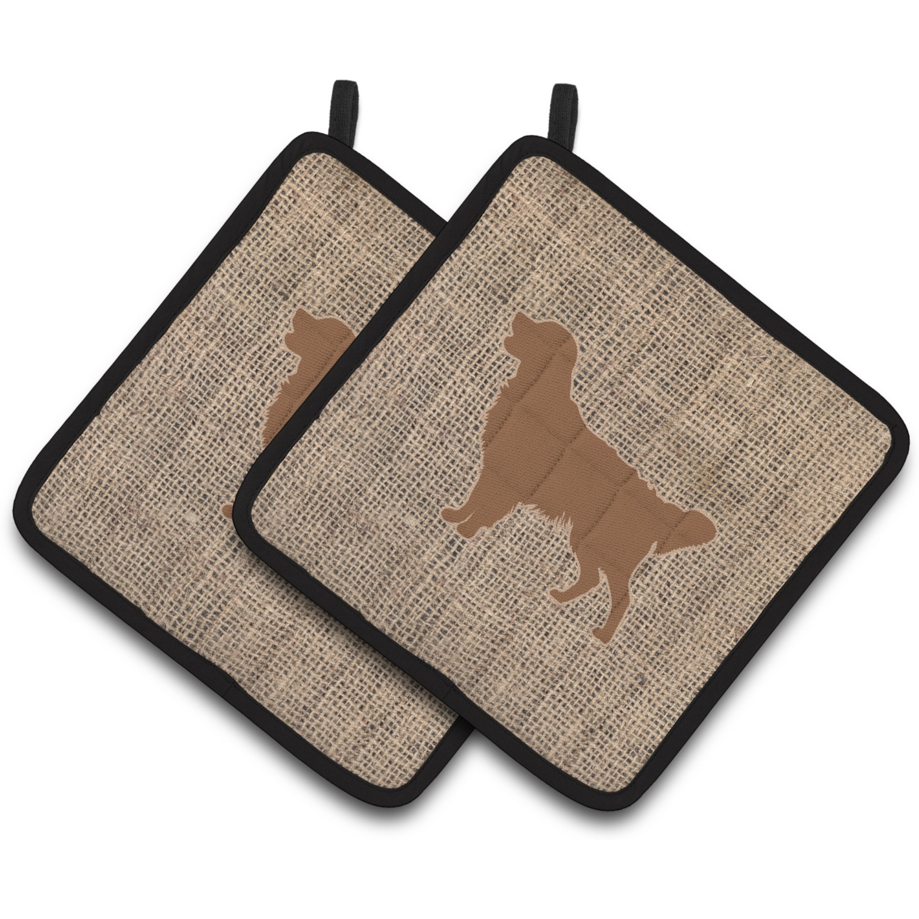 &quotCaroline's Treasures Golden Retriever Faux Burlap & Brown Pair of Pot Holders BB1085-BL-BN-PTHD, 7.5HX7.5W, Multicolor"