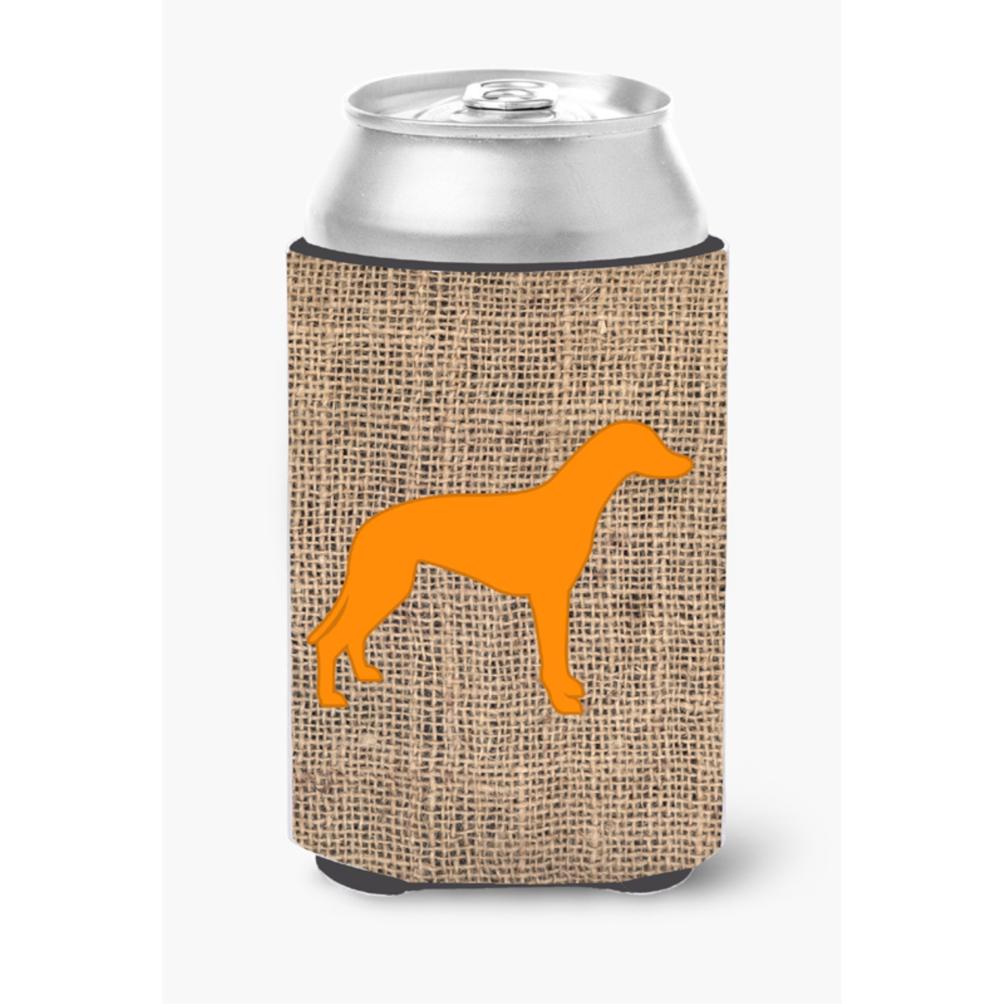 Greyhound Burlap and Orange Can or Bottle Beverage Insulator Hugger BB1086
