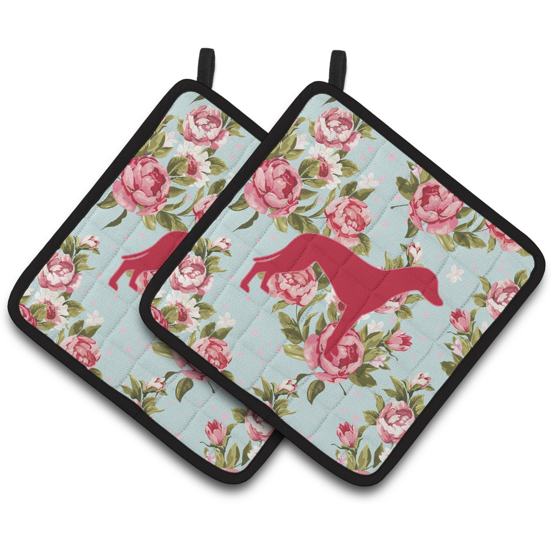 &quotCaroline's Treasures Greyhound Shabby Chic Blue Roses Pair of Pot Holders BB1086-RS-BU-PTHD, 7.5HX7.5W, Multicolor"
