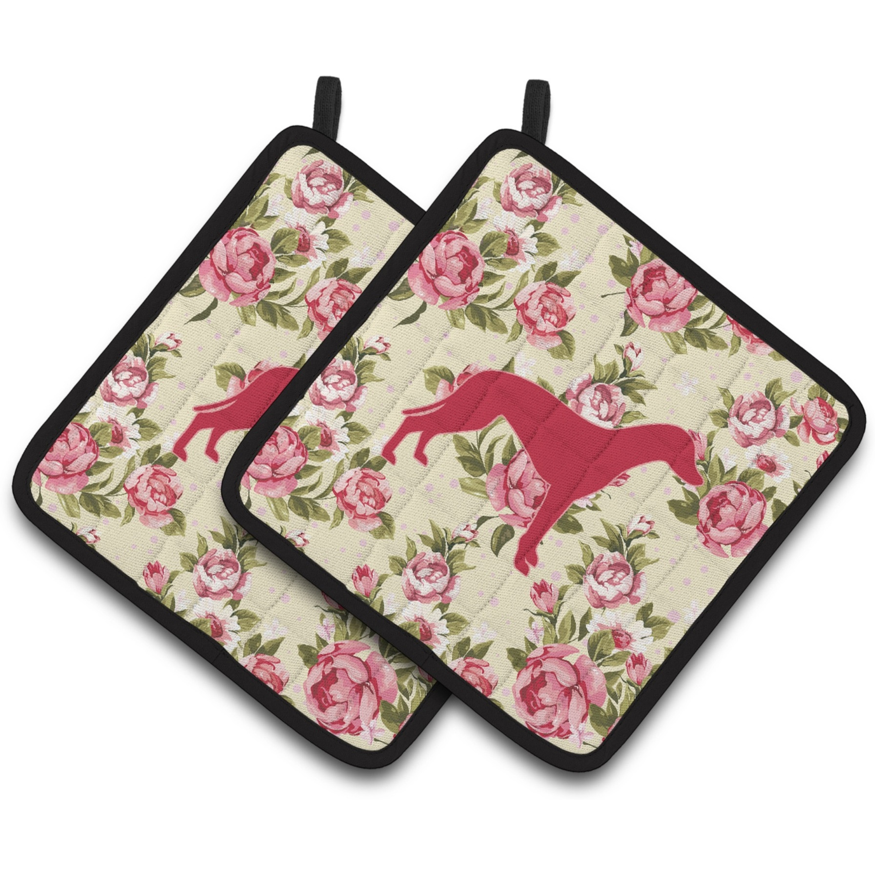 &quotCaroline's Treasures Greyhound Shabby Chic Yellow Roses Pair of Pot Holders BB1086-RS-YW-PTHD, 7.5HX7.5W, Multicolor"