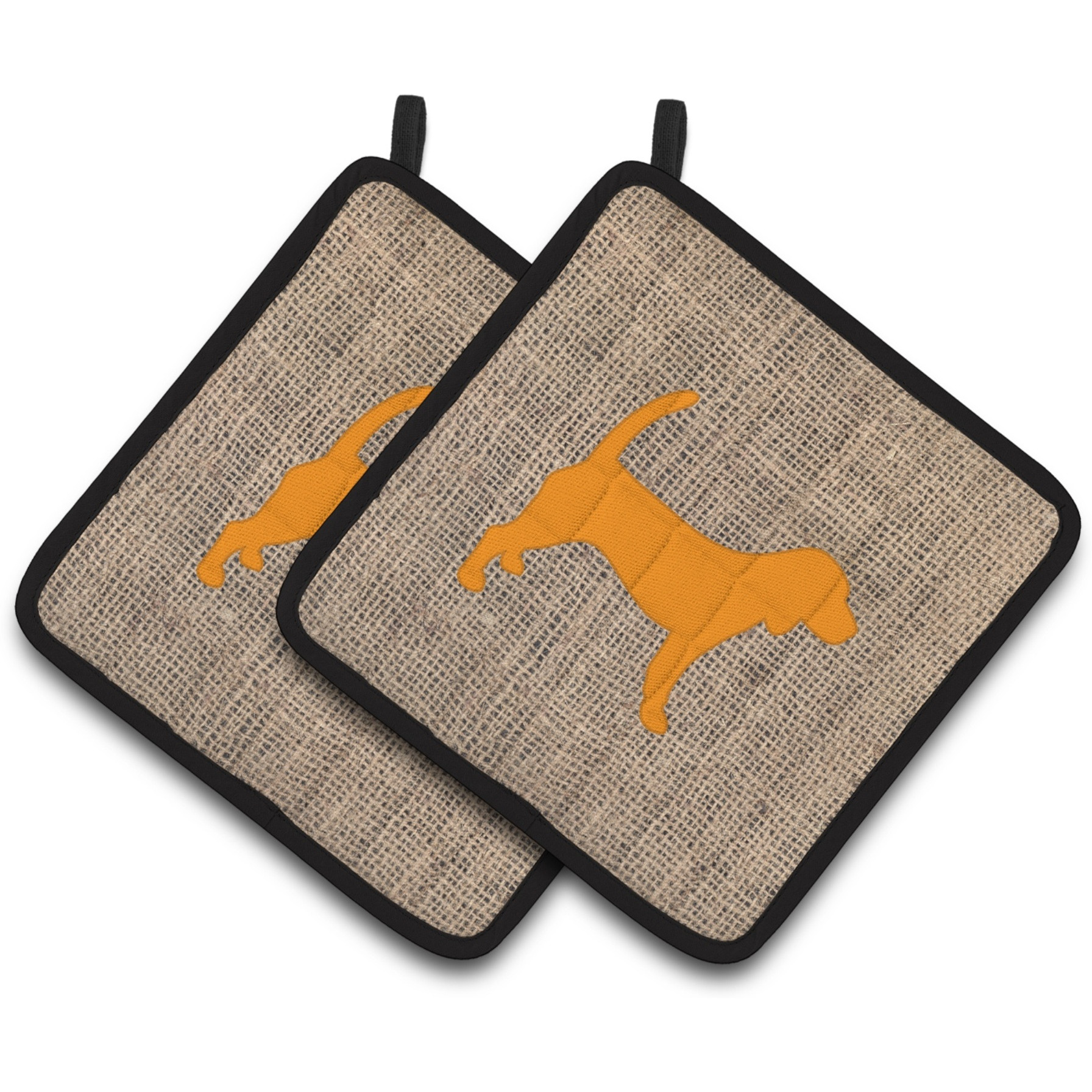 &quotCaroline's Treasures Beagle Faux Burlap & Orange Pair of Pot Holders BB1087-BL-OR-PTHD, 7.5HX7.5W, Multicolor"