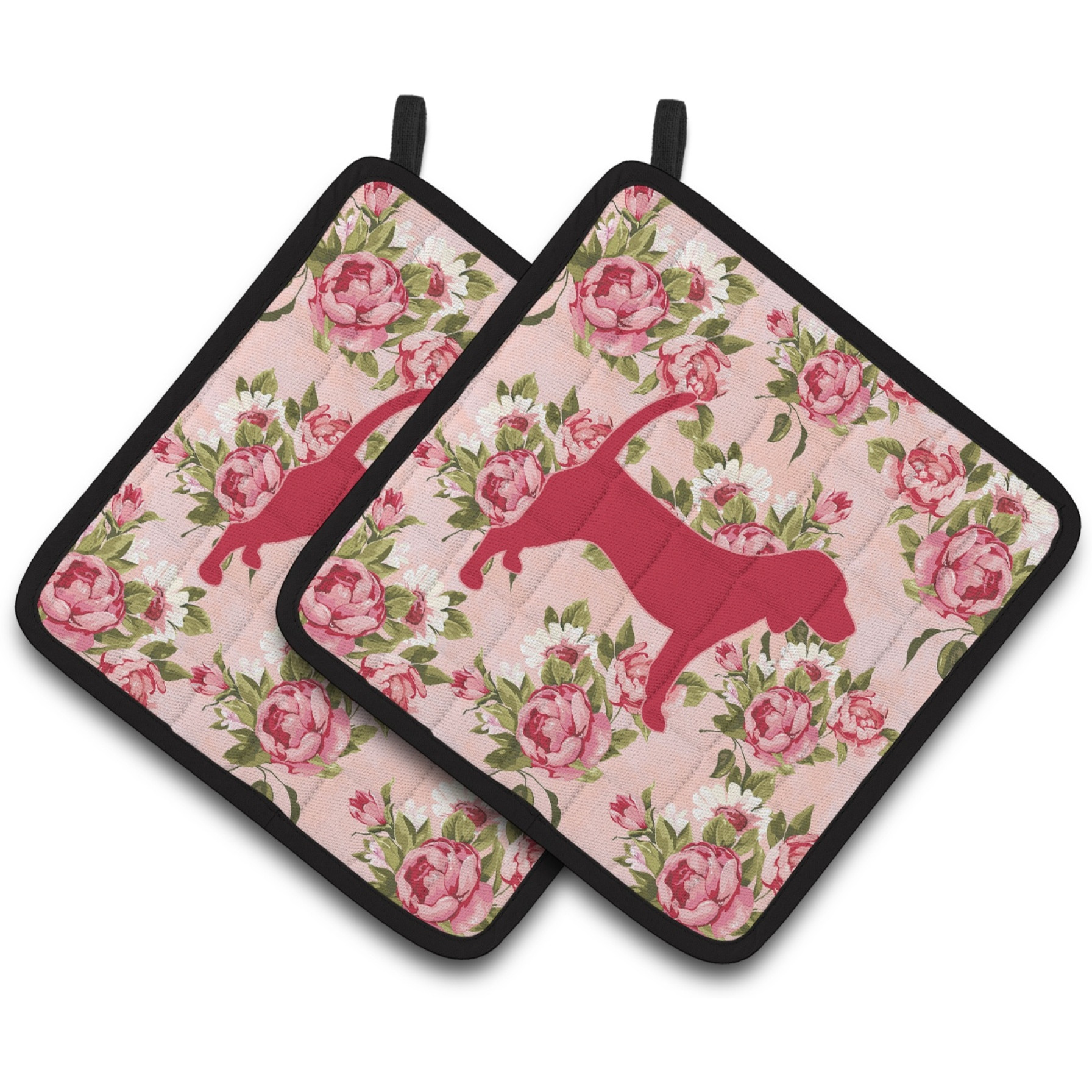 &quotCaroline's Treasures Beagle Shabby Chic Pink Roses Pair of Pot Holders BB1087-RS-PK-PTHD, 7.5HX7.5W, Multicolor"