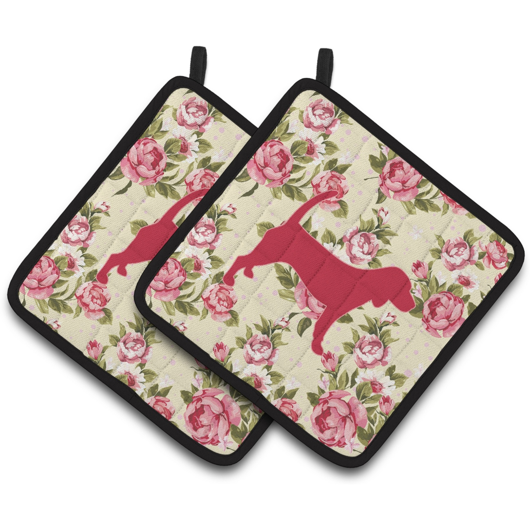 &quotCaroline's Treasures Beagle Shabby Chic Yellow Roses Pair of Pot Holders BB1087-RS-YW-PTHD, 7.5HX7.5W, Multicolor"