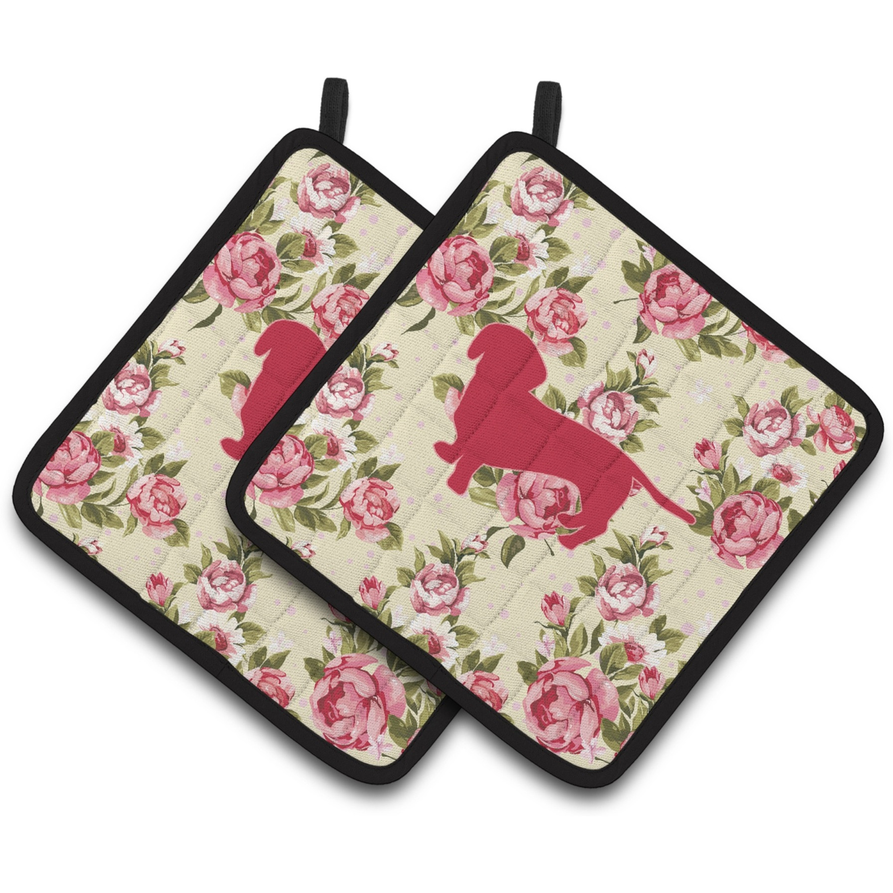 &quotCaroline's Treasures Dachshund Shabby Chic Yellow Roses Pair of Pot Holders BB1088-RS-YW-PTHD, 7.5HX7.5W, Multicolor"