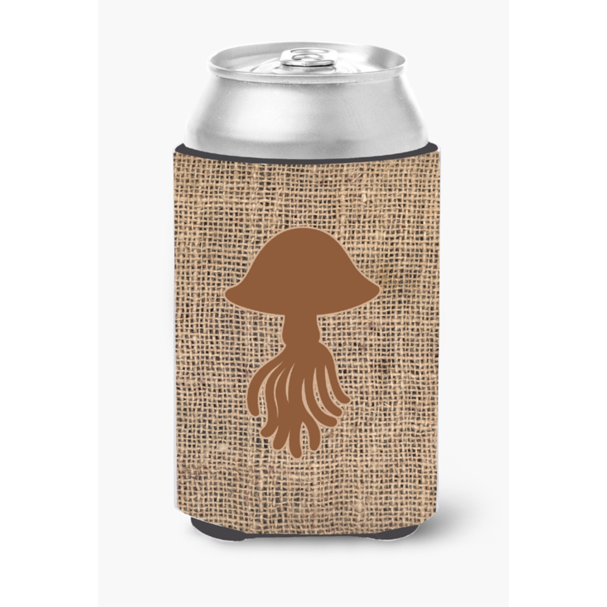 Jellyfish Burlap and Brown Can or Bottle Beverage Insulator Hugger
