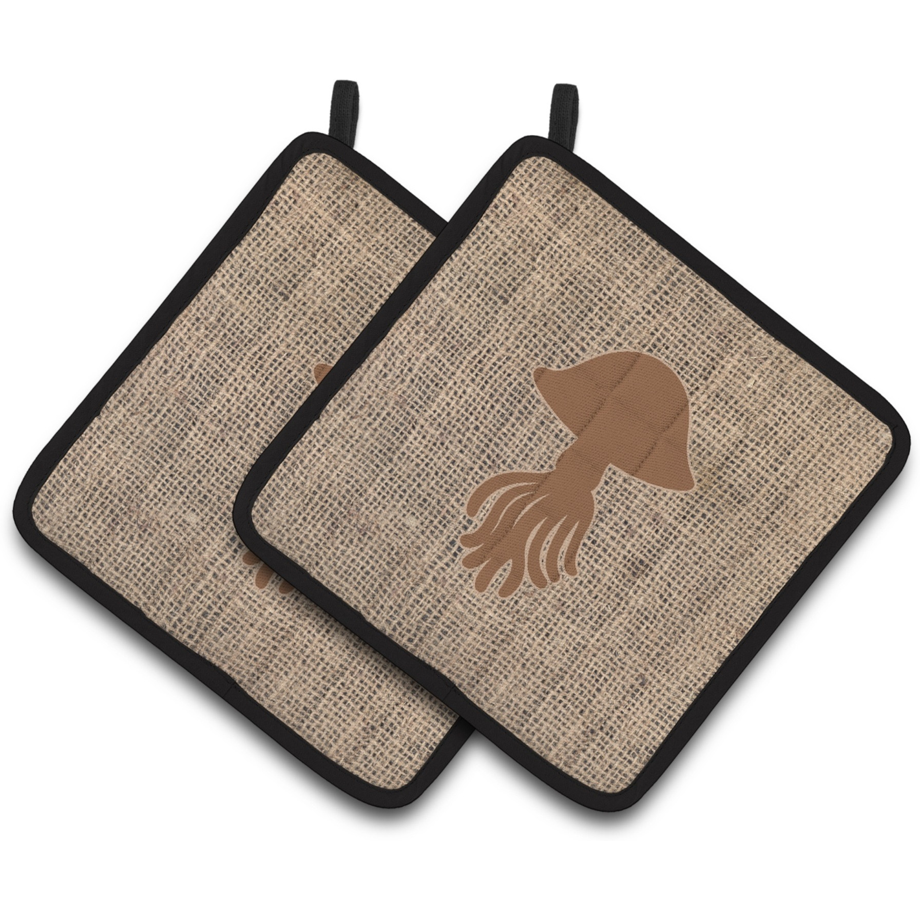 &quotCaroline's Treasures Jellyfish Faux Burlap & Brown Pair of Pot Holders BB1089-BL-BN-PTHD, 7.5HX7.5W, Multicolor"