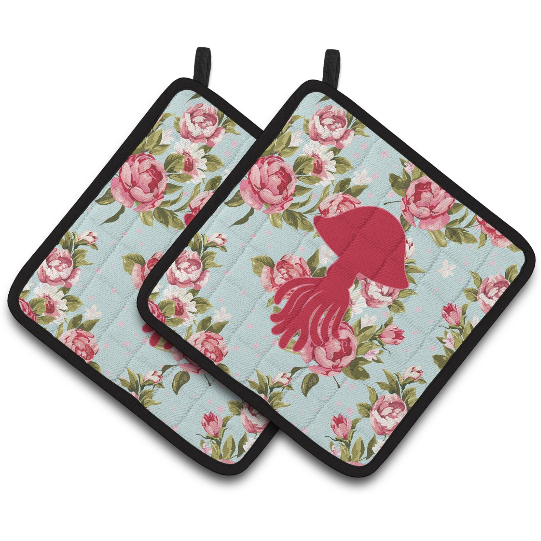 &quotCaroline's Treasures Jellyfish Shabby Chic Blue Roses Pair of Pot Holders BB1089-RS-BU-PTHD, 7.5HX7.5W, Multicolor"