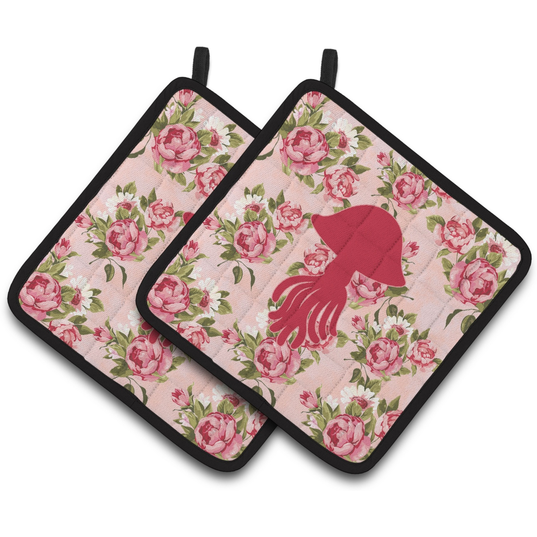 &quotCaroline's Treasures Jellyfish Shabby Chic Pink Roses Pair of Pot Holders BB1089-RS-PK-PTHD, 7.5HX7.5W, Multicolor"