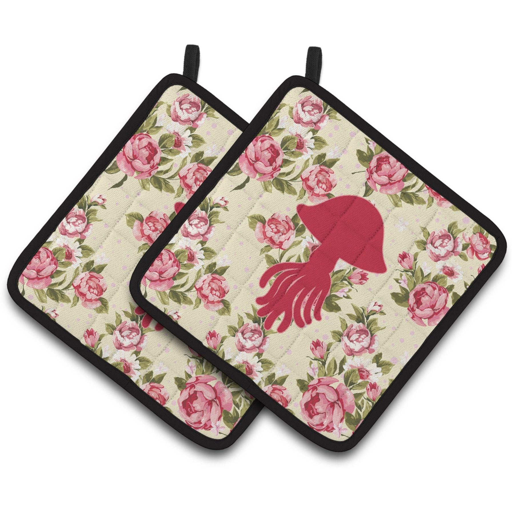 &quotCaroline's Treasures Jellyfish Shabby Chic Yellow Roses Pair of Pot Holders BB1089-RS-YW-PTHD, 7.5HX7.5W, Multicolor"