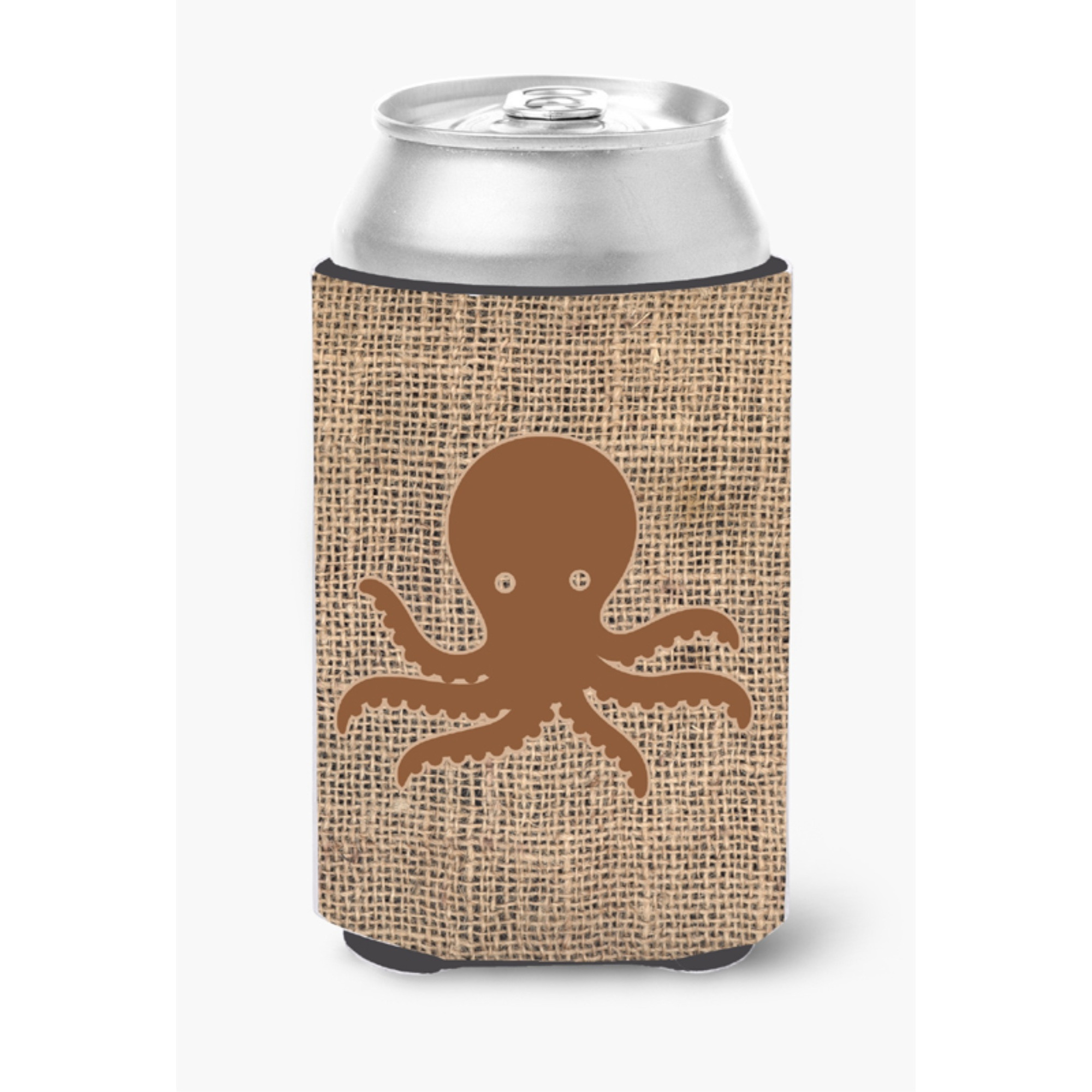Octopus Burlap and Brown Can or Bottle Beverage Insulator Hugger