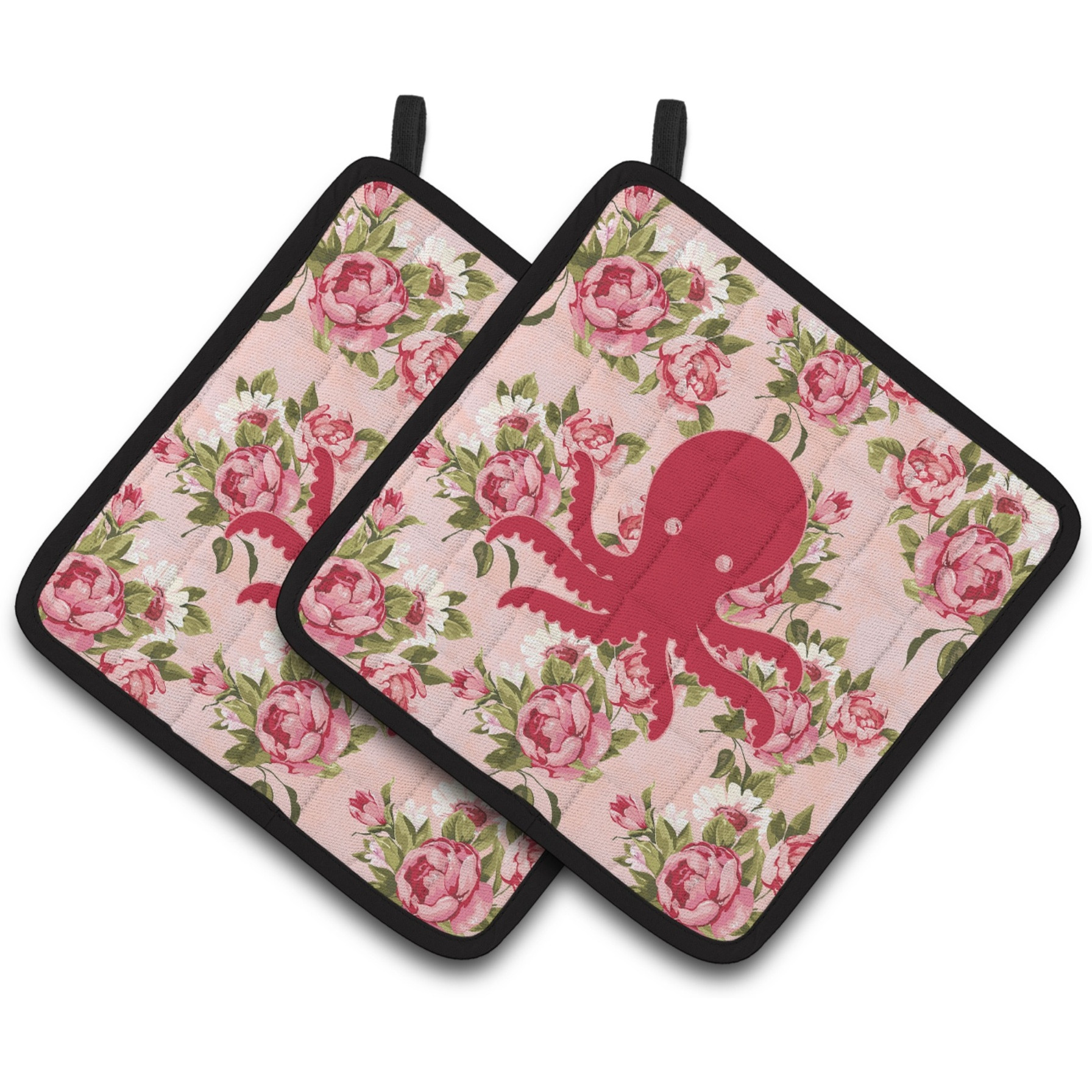 &quotCaroline's Treasures Octopus Shabby Chic Pink Roses Pair of Pot Holders BB1090-RS-PK-PTHD, 7.5HX7.5W, Multicolor"