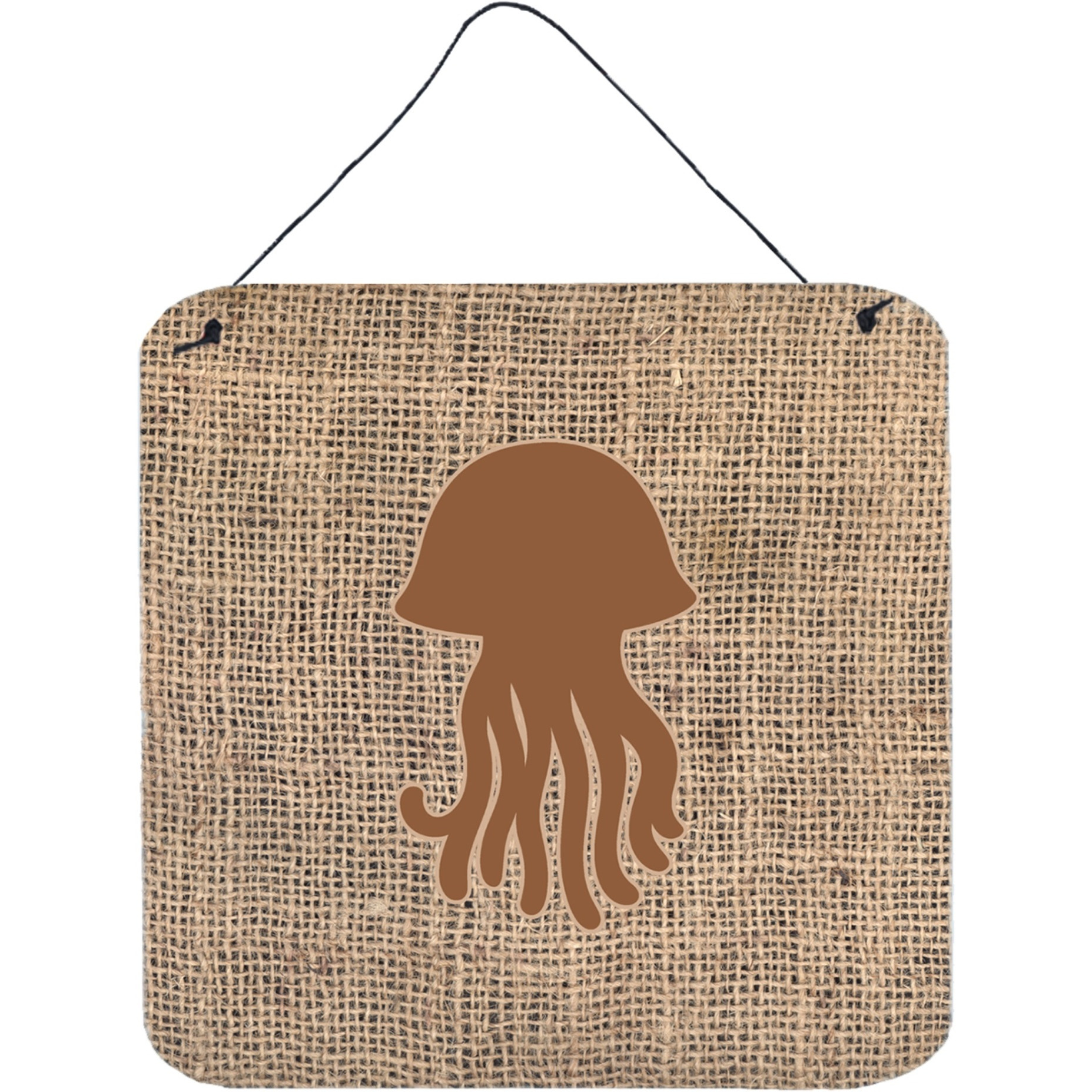 &quotCaroline's Treasures BB1091-BL-BN-DS66 Jellyfish Burlap and Brown Aluminum Metal Wall or Door Hanging Prints, 6 x 6"", Multicolor"