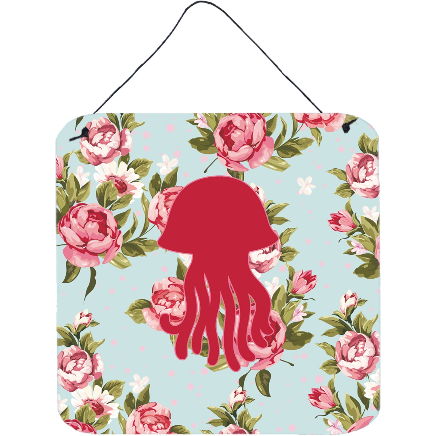 &quotCaroline's Treasures BB1091-RS-BU-DS66 Jellyfish Shabby Chic Blue Roses Wall or Door Hanging Prints, 6 x 6"", Multicolor"