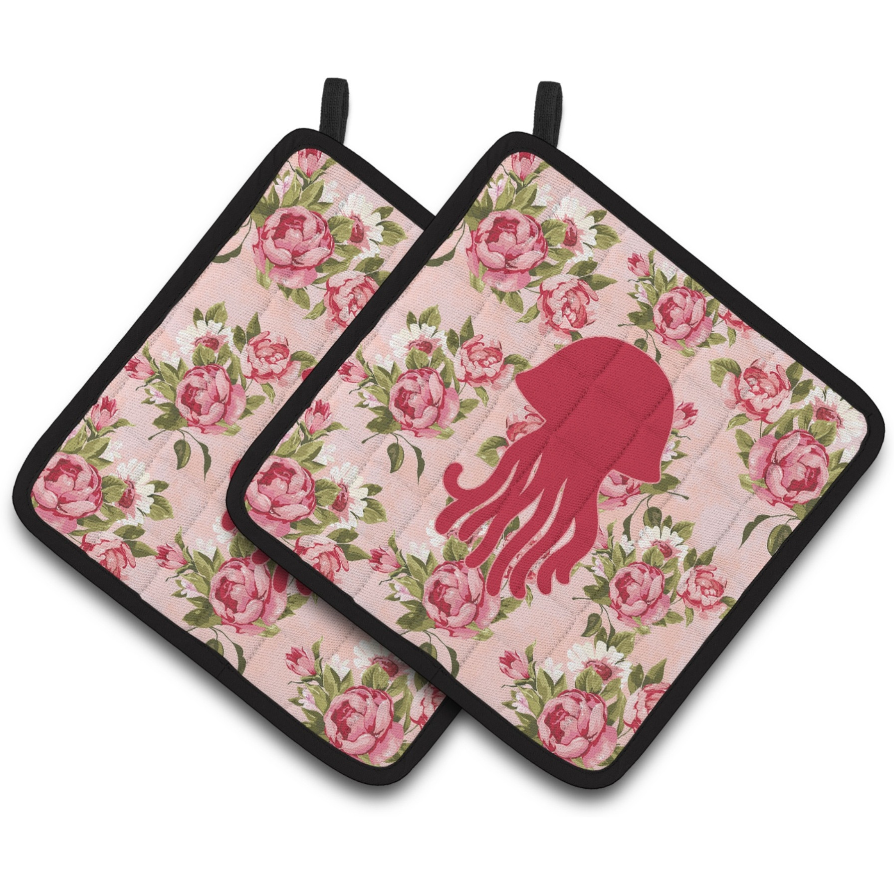 &quotCaroline's Treasures Jellyfish Shabby Chic Pink Roses Pair of Pot Holders BB1091-RS-PK-PTHD, 7.5HX7.5W, Multicolor"