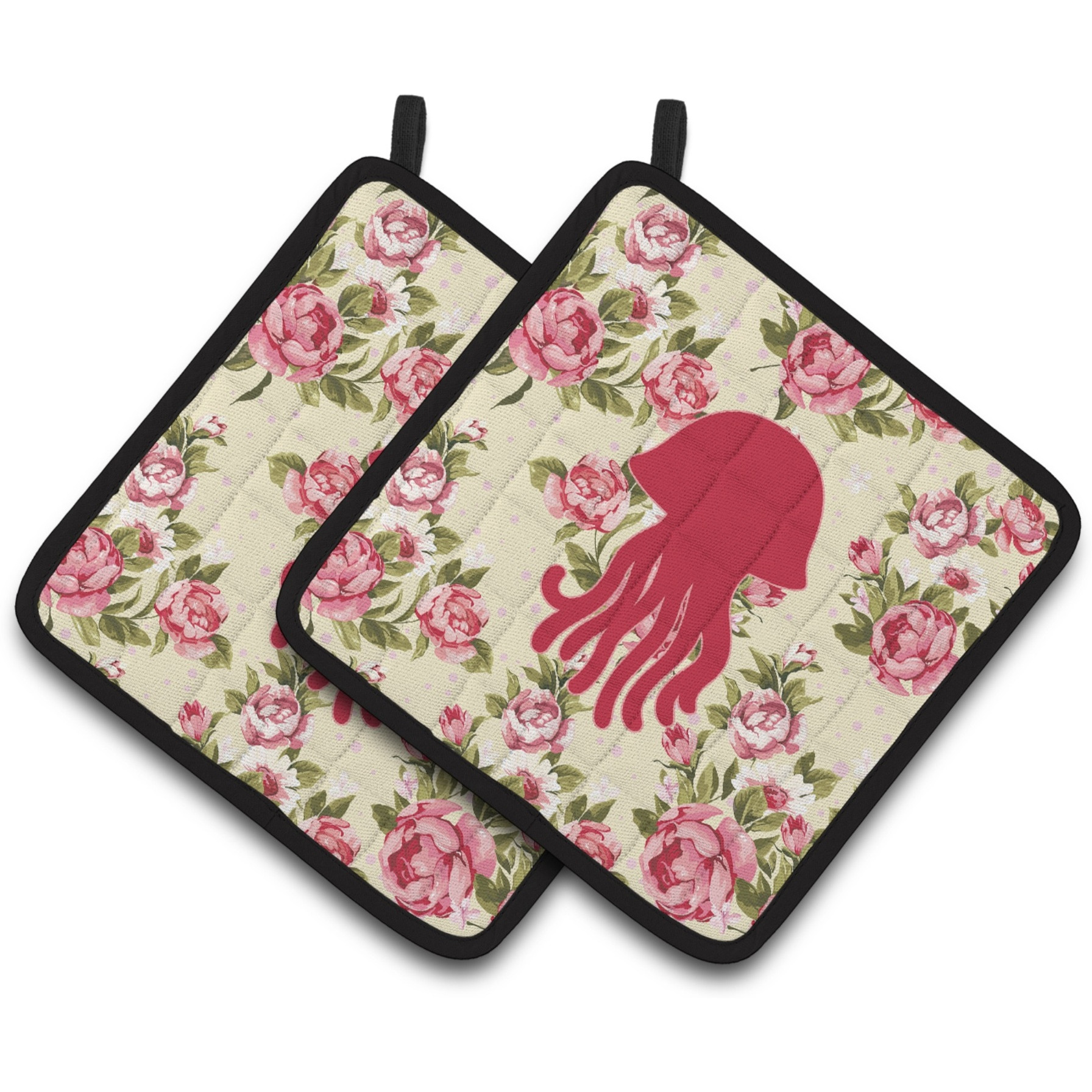 &quotCaroline's Treasures Jellyfish Shabby Chic Yellow Roses Pair of Pot Holders BB1091-RS-YW-PTHD, 7.5HX7.5W, Multicolor"