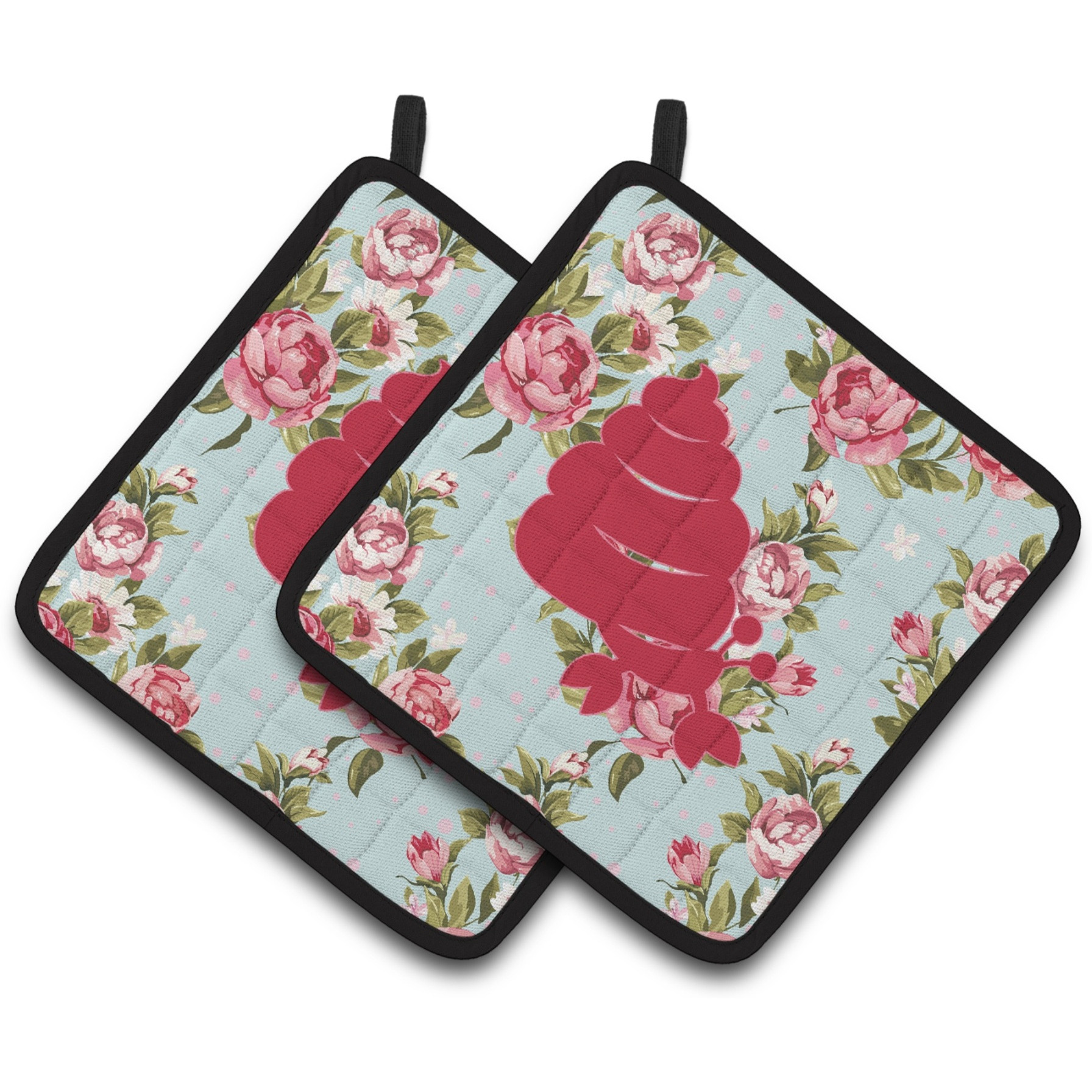 &quotCaroline's Treasures Hermit Crab Shabby Chic Blue Roses Pair of Pot Holders BB1092-RS-BU-PTHD, 7.5HX7.5W, Multicolor"