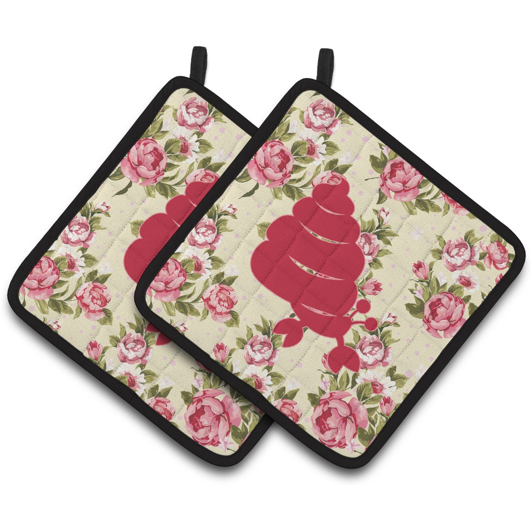 &quotCaroline's Treasures Hermit Crab Shabby Chic Yellow Roses Pair of Pot Holders BB1092-RS-YW-PTHD, 7.5HX7.5W, Multicolor"